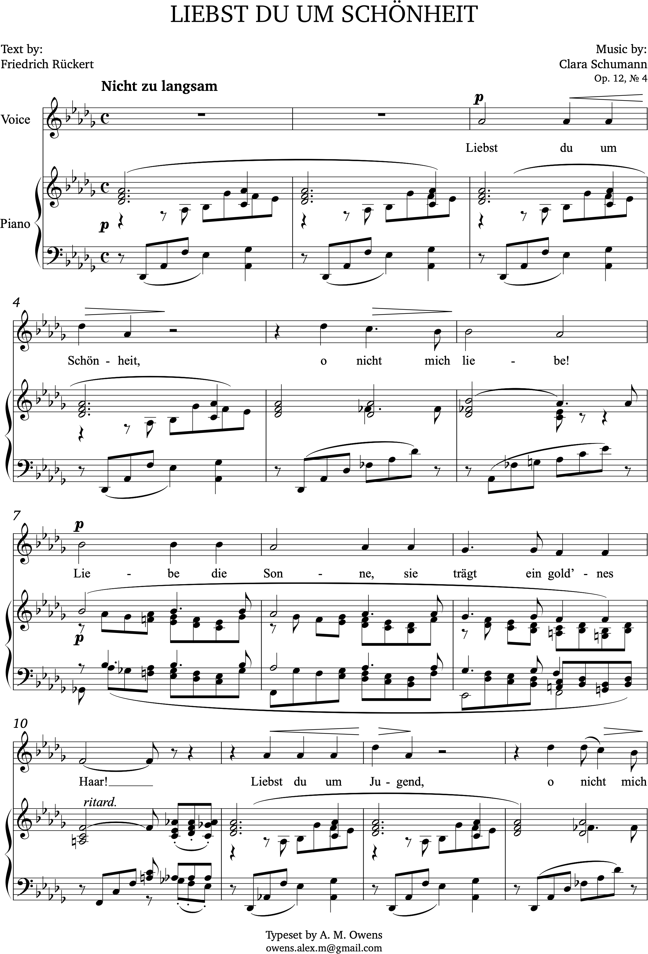 Schumann, Clara: Liebst du um Schönheit, op. 12 no. 4 - original key
