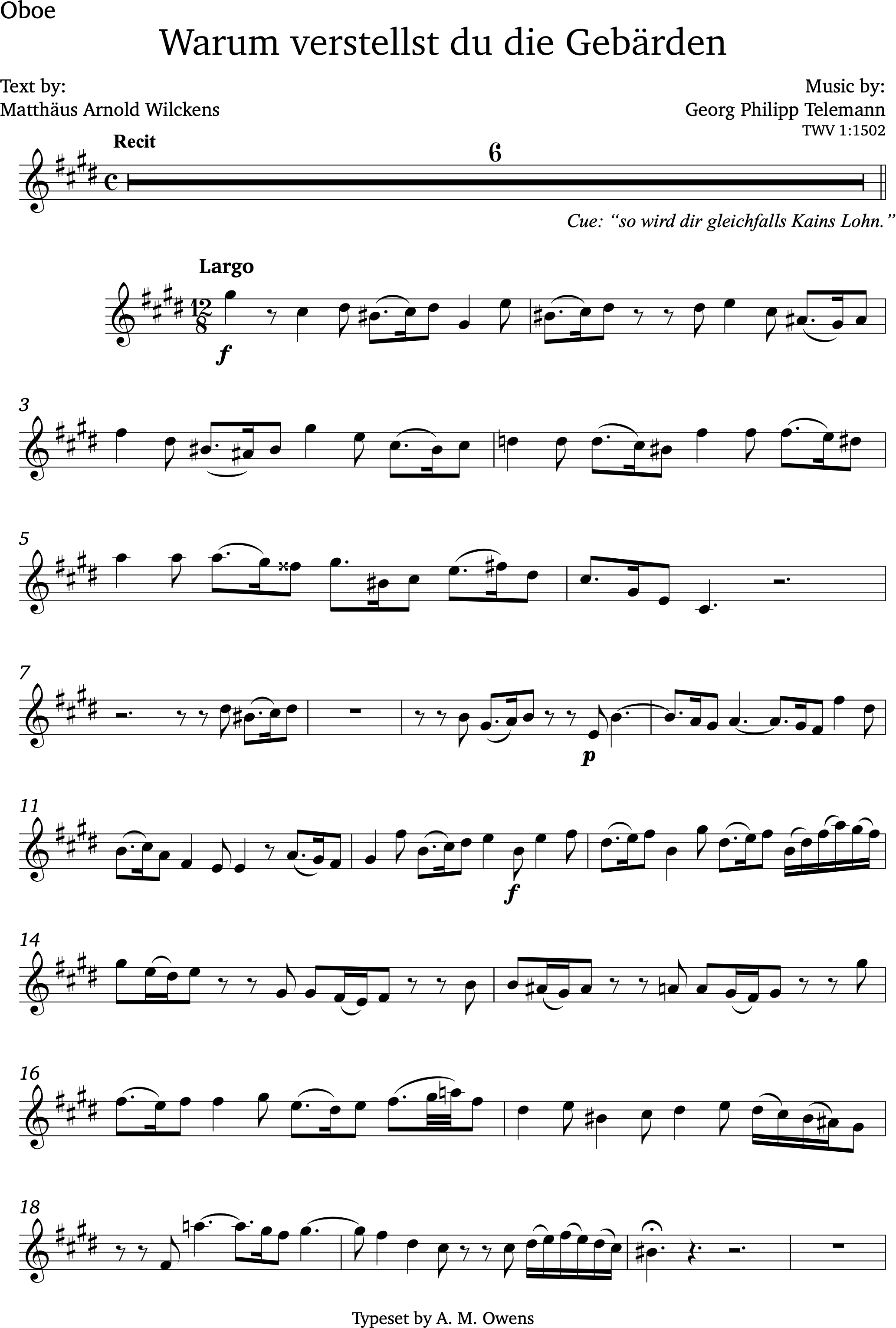 Telemann, Georg Philipp: Warum verstellst du die Gebärden TWV 1:1502 - baroque pitch