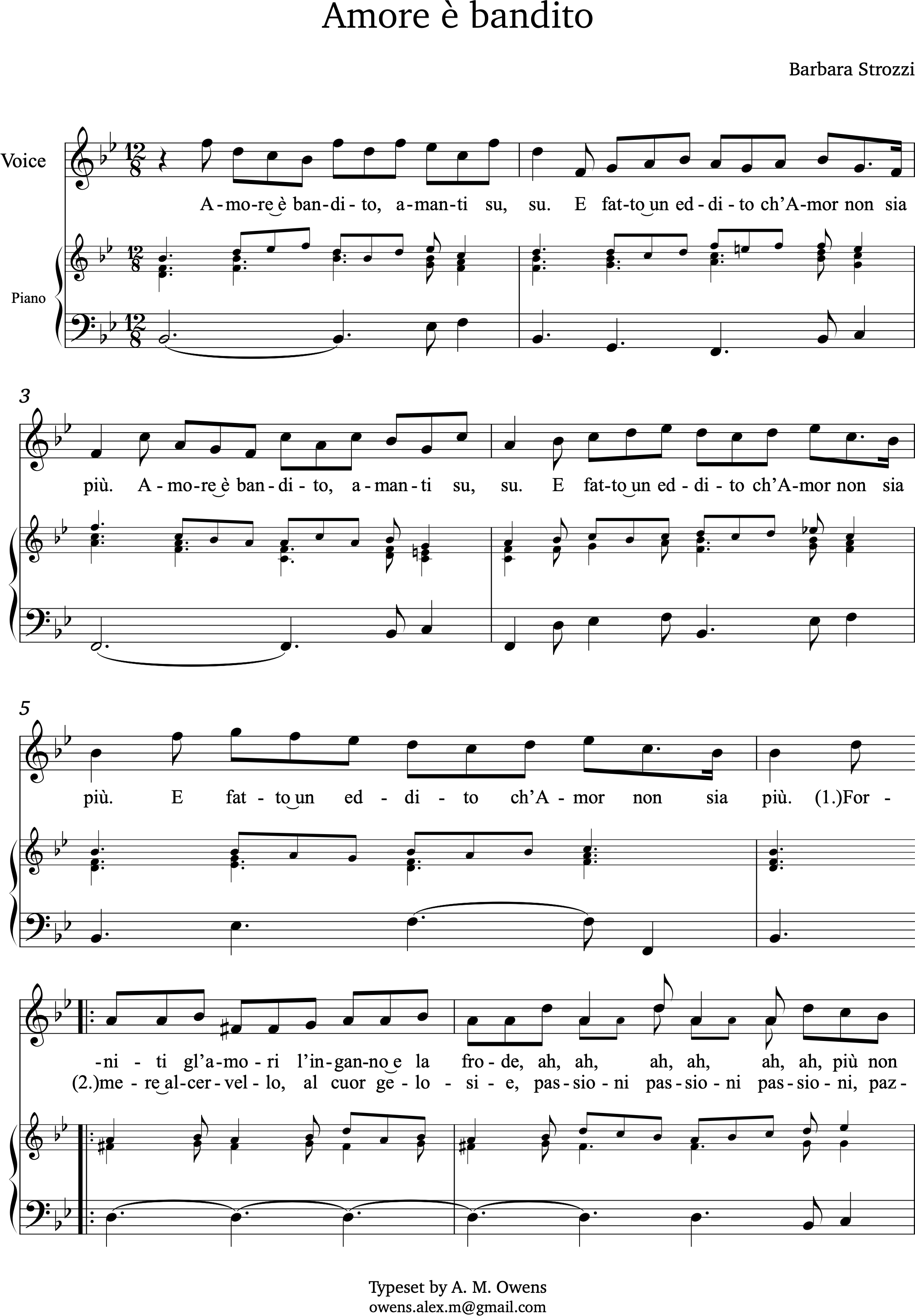 Strozi, Barbara: Amore è bandito - original key