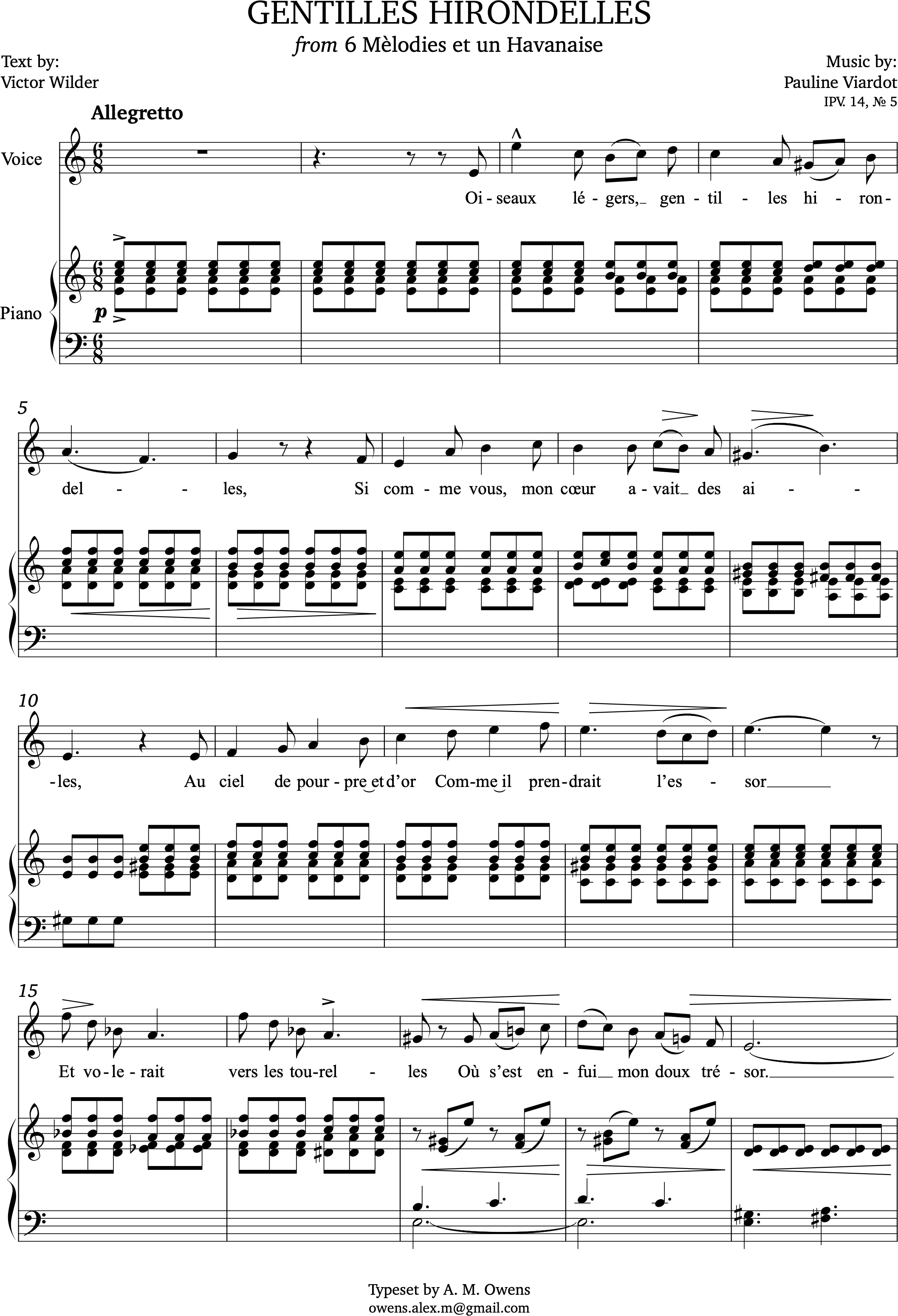 Viardot, Pauline: Gentilles hirondelles - original key