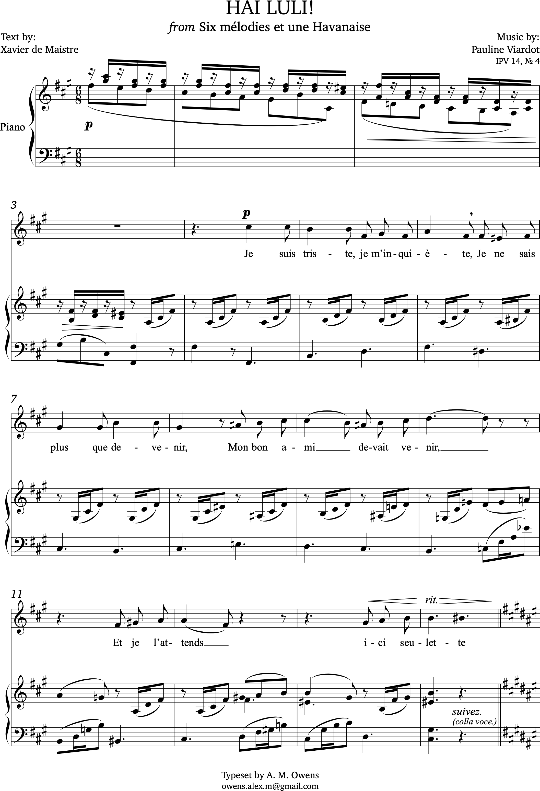 Viardot, Pauline: Hai, Luli! - F-sharp minor