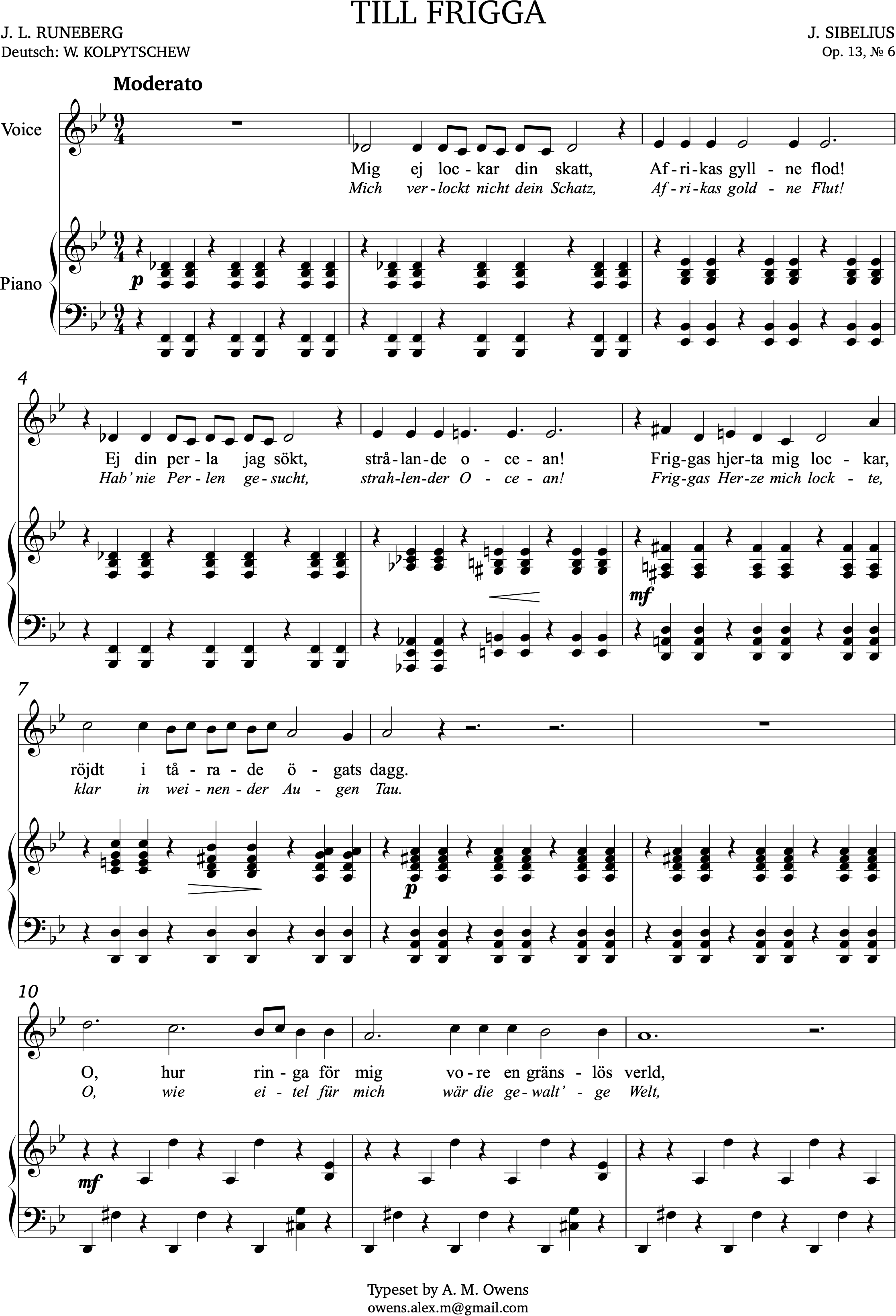 Sibelius, Jean: Till Frigga - original key