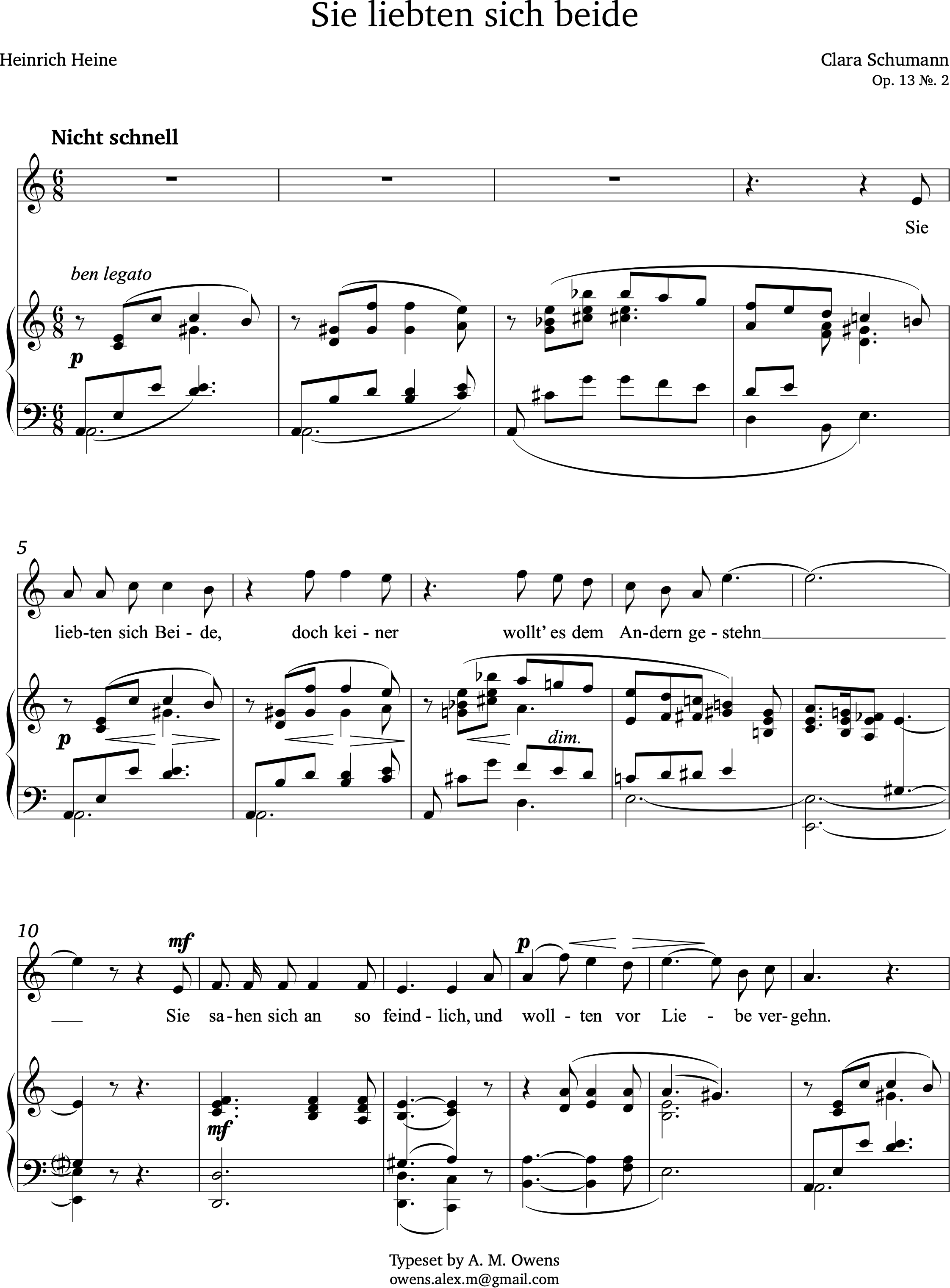 Schumann, Clara: Sie liebten sich beide, op. 13 no. 2 - A minor