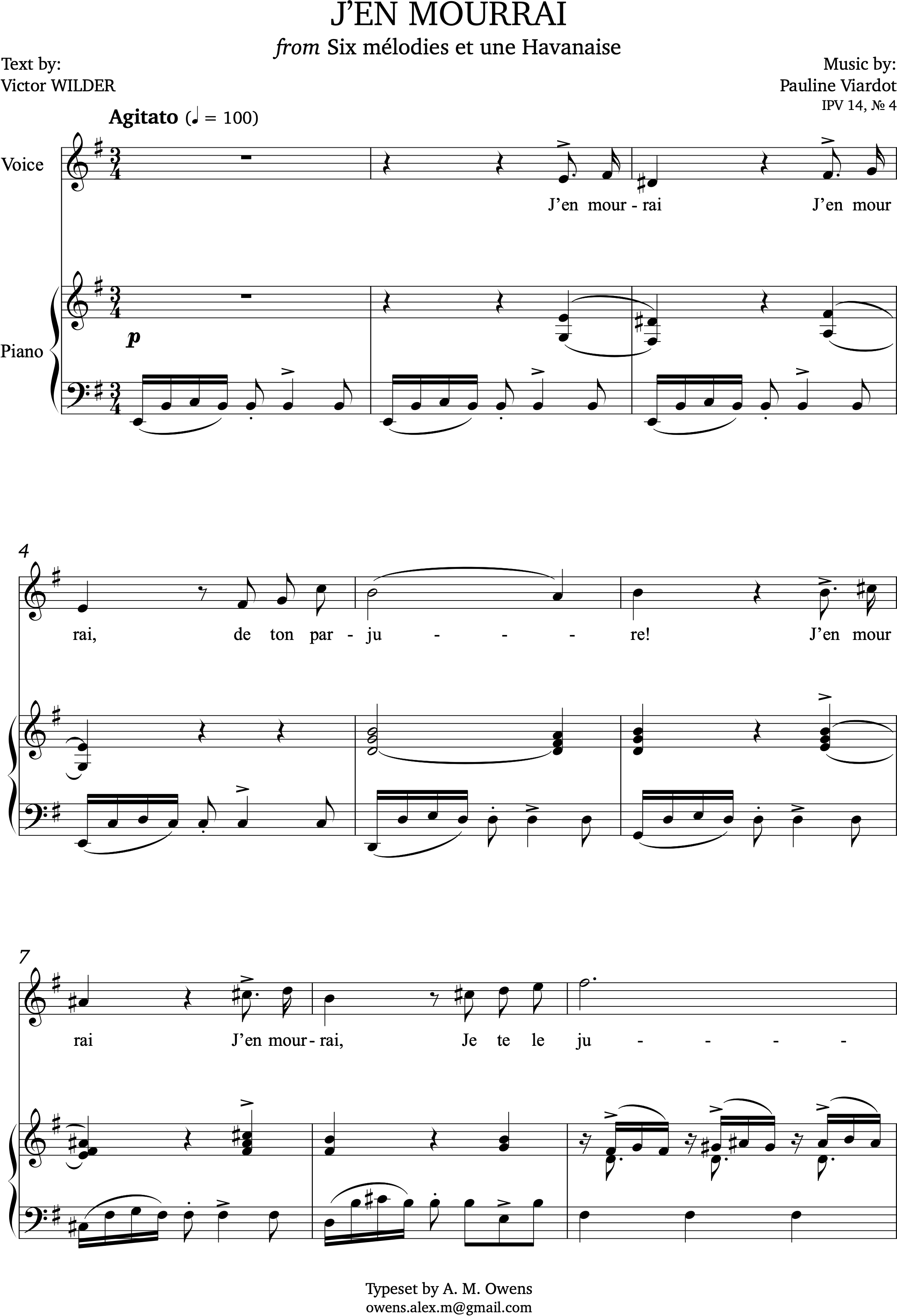 Viardot, Pauline: J'en mourrai - original key