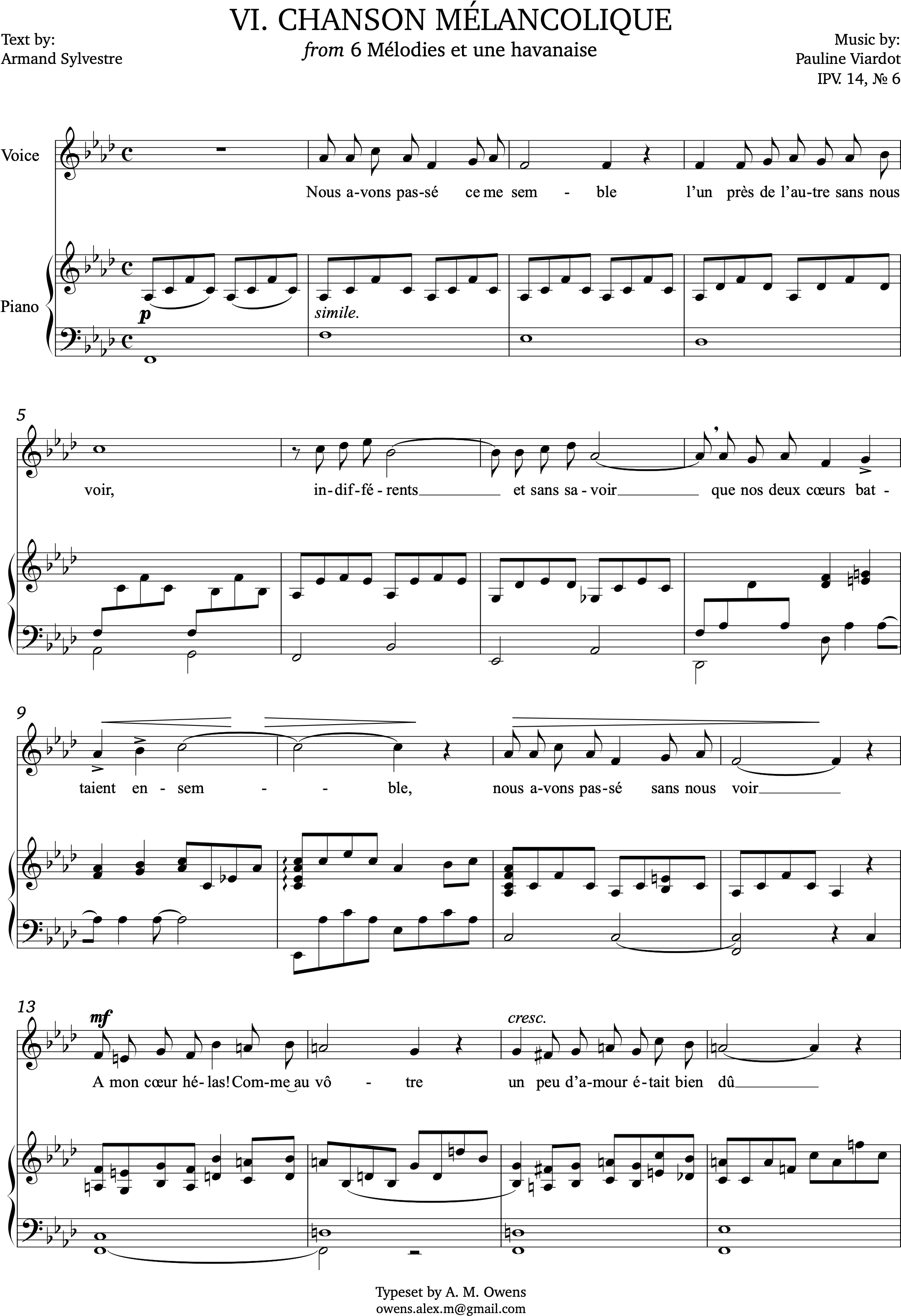 Viardot, Pauline: Chanson mélancolique - F minor