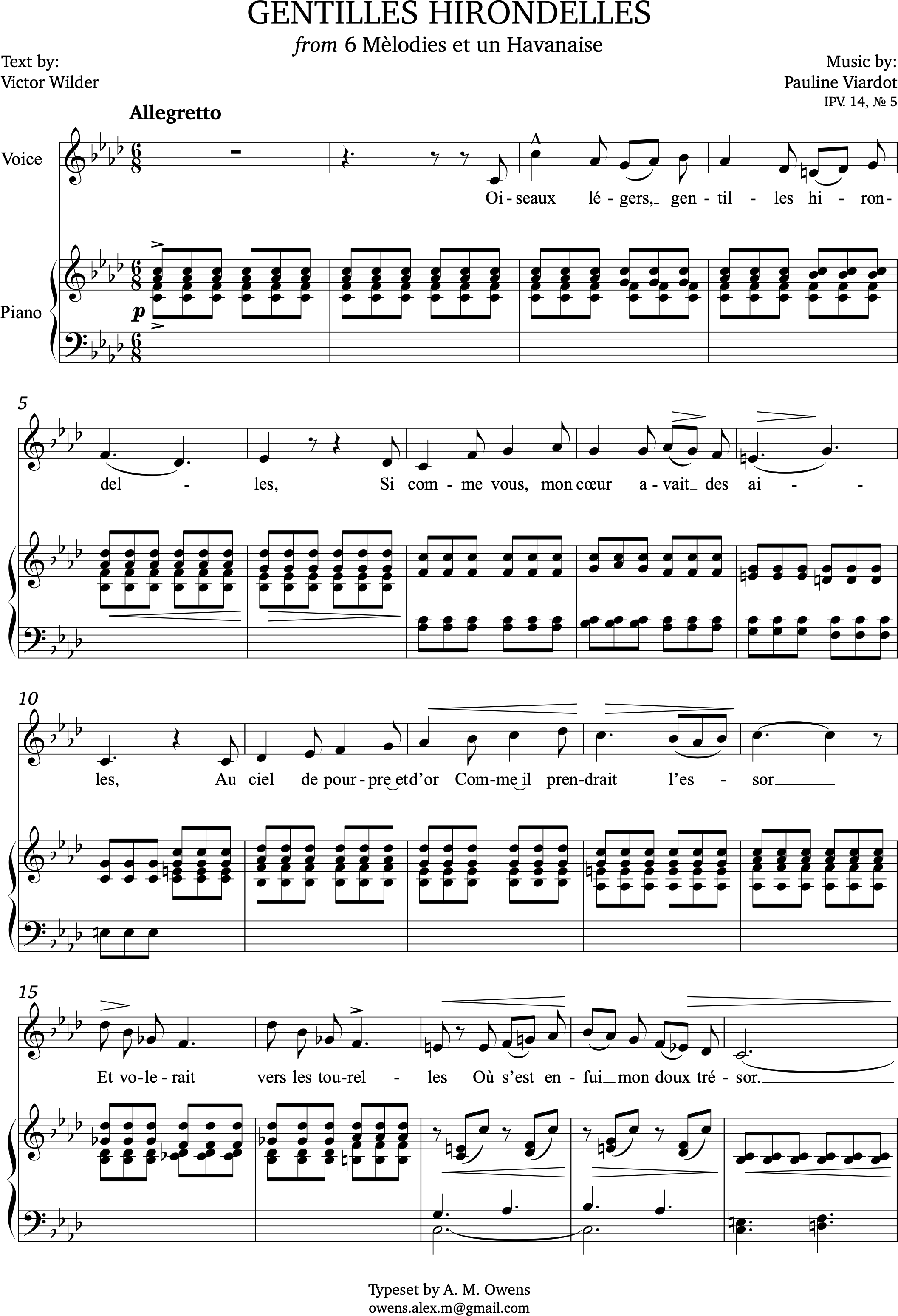 Viardot, Pauline: Gentilles hirondelles - F minor