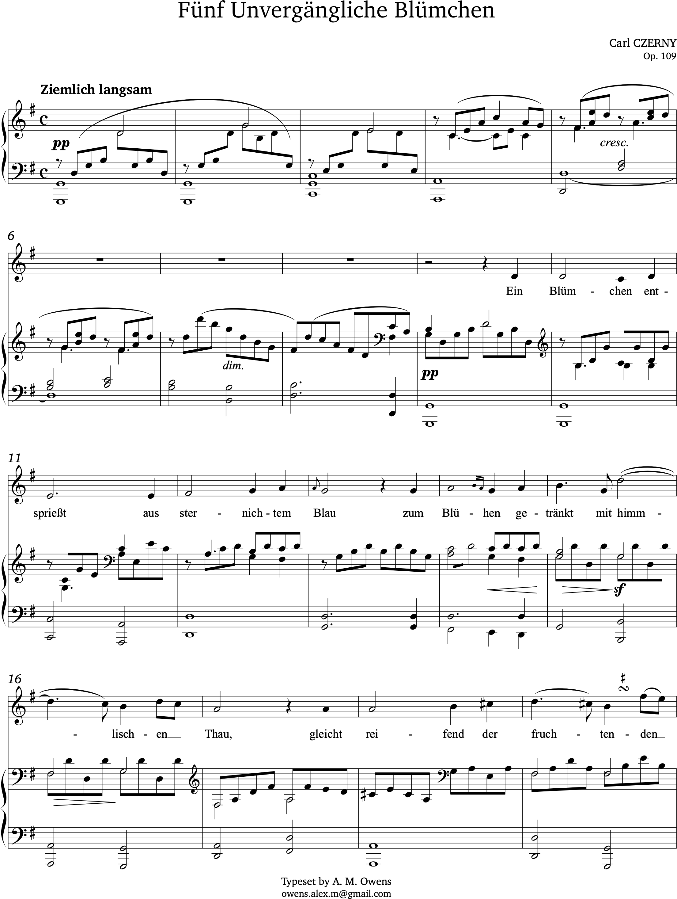 Czerny, Carl: 5 Unvergängliche Blümchen - G major