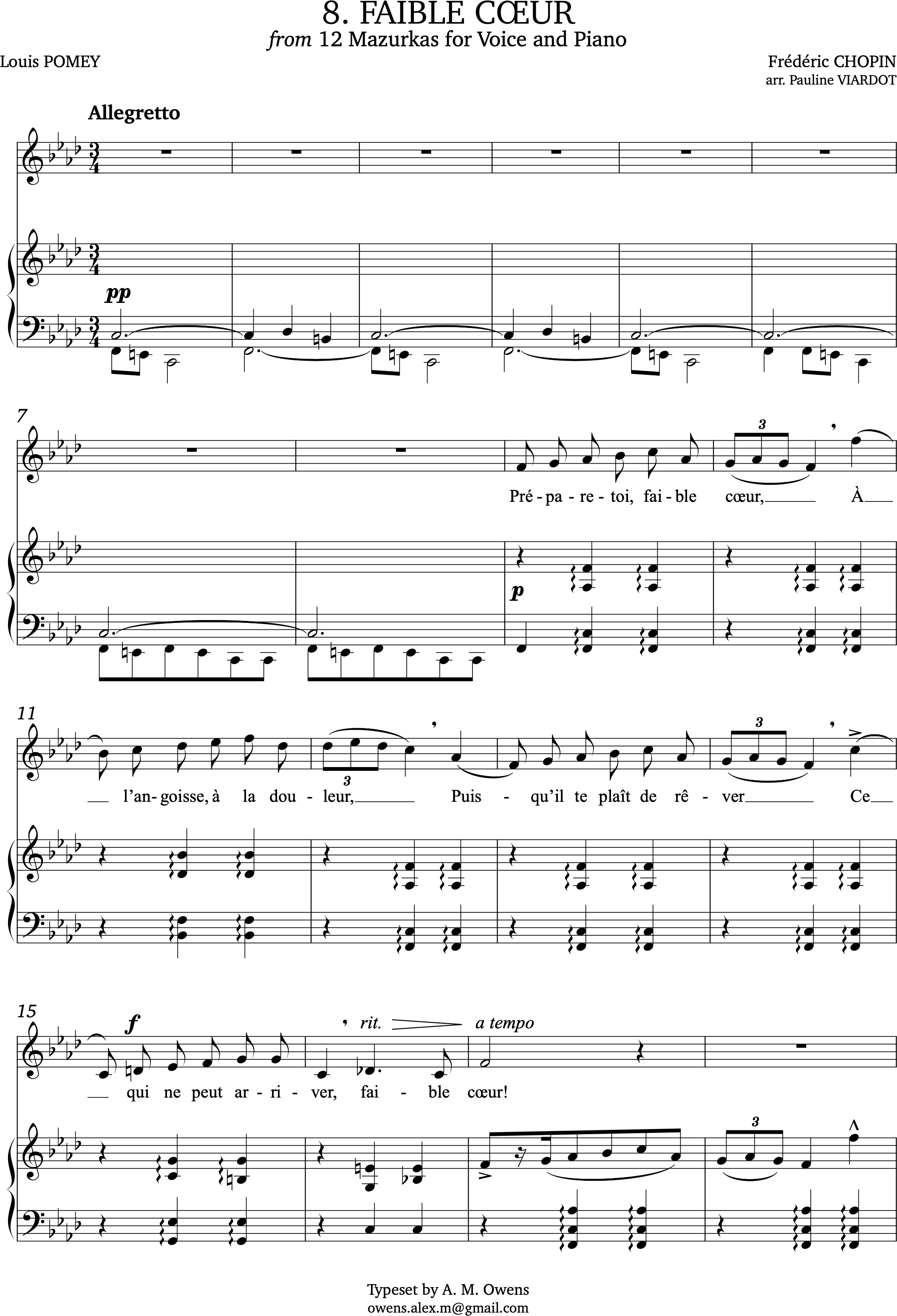 Viardot, Pauline: Faible coeur (after Chopin) - original key