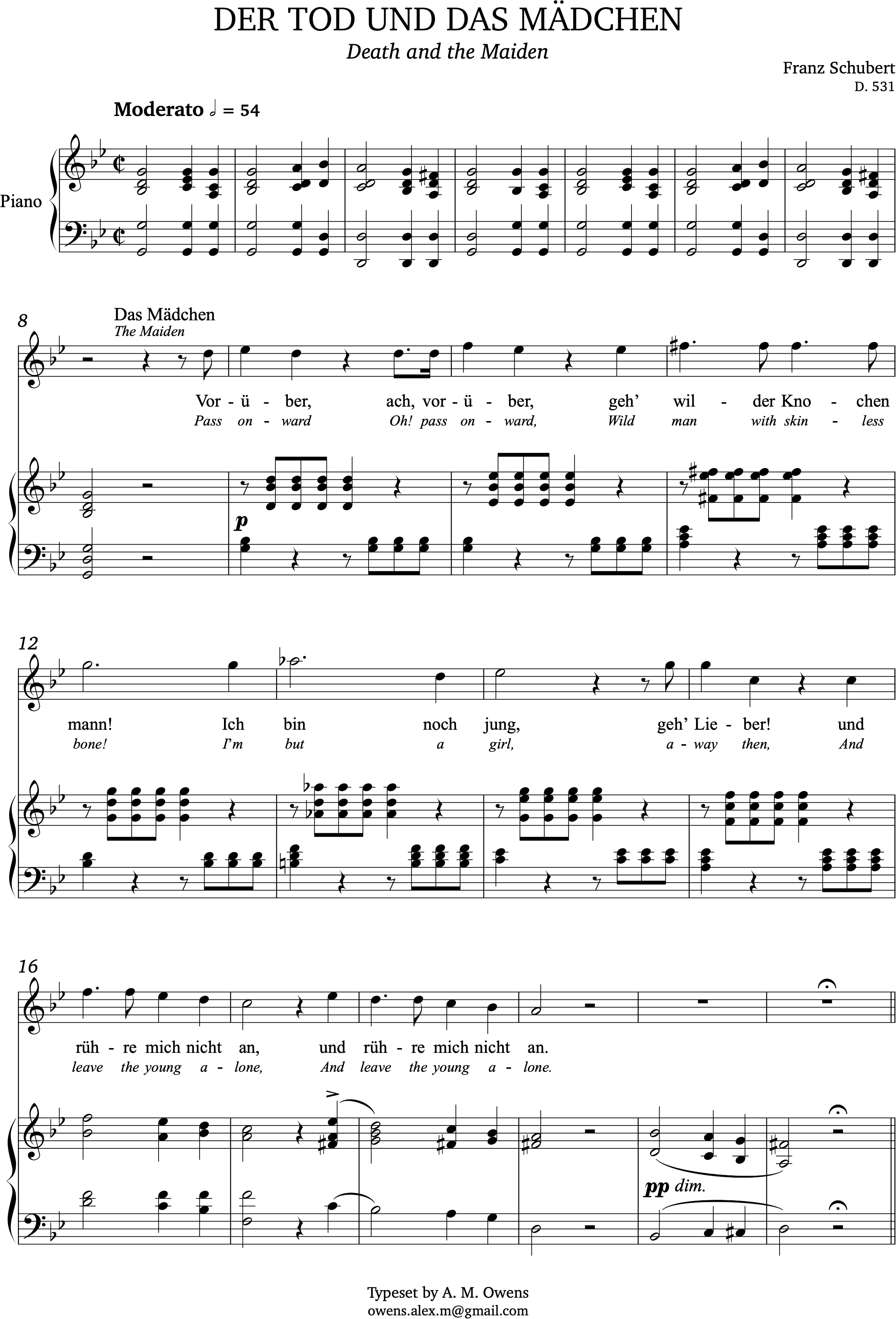 Schubert, Franz: Der Tod und das Mädchen, D. 531 - G minor