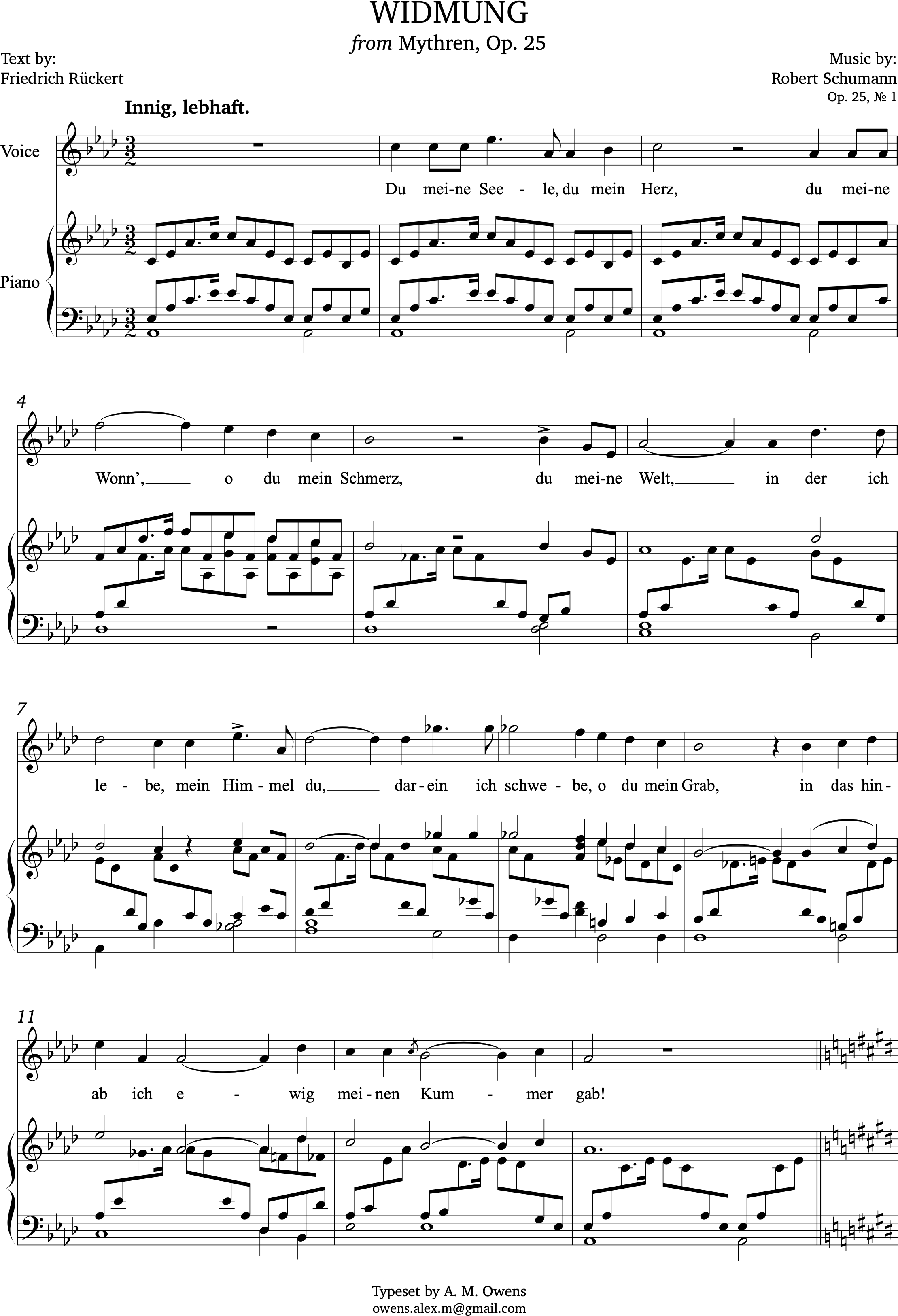 Schumann, Robert: Widmung - original key