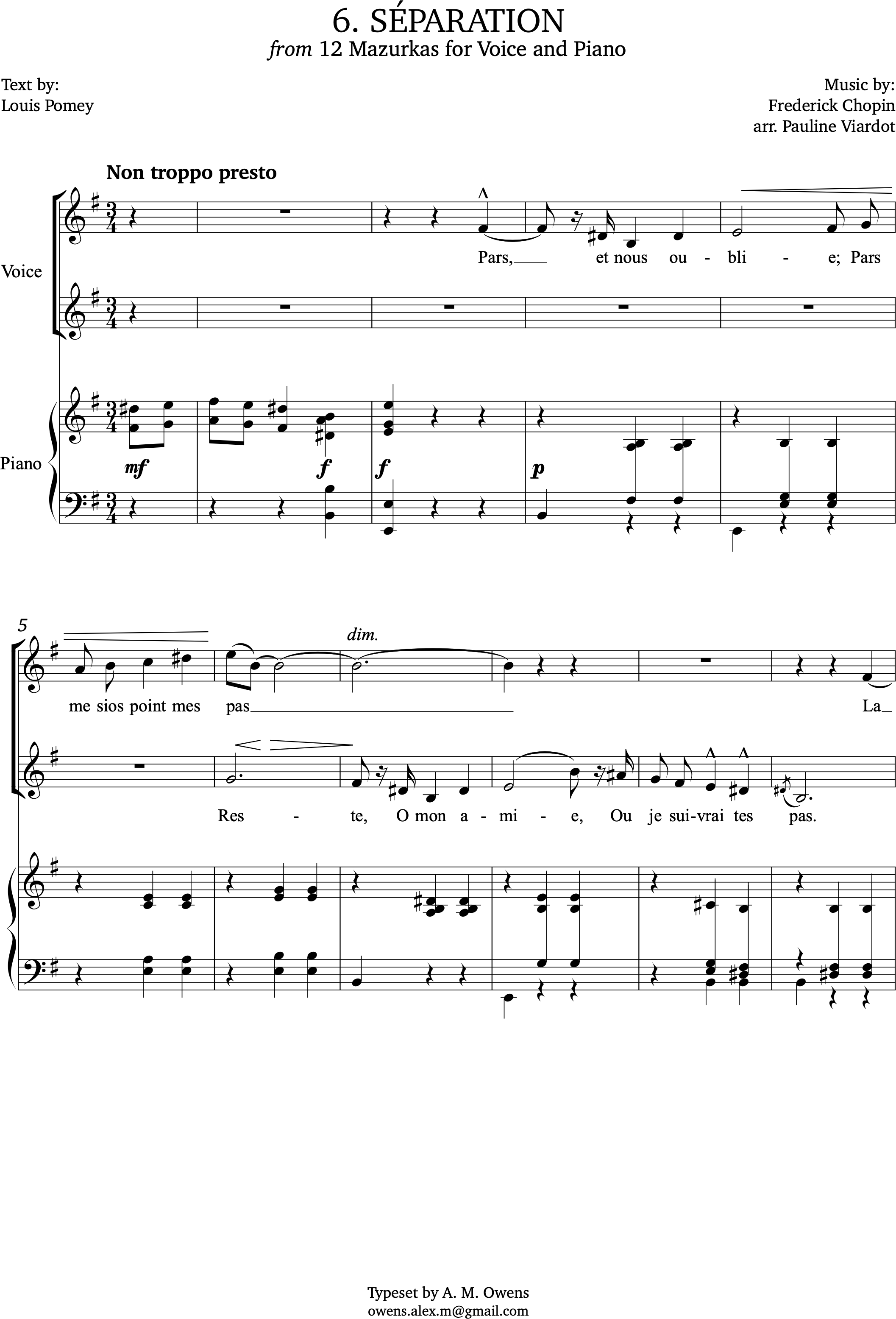 Viardot, Pauline: Séparation (after Chopin) - E minor