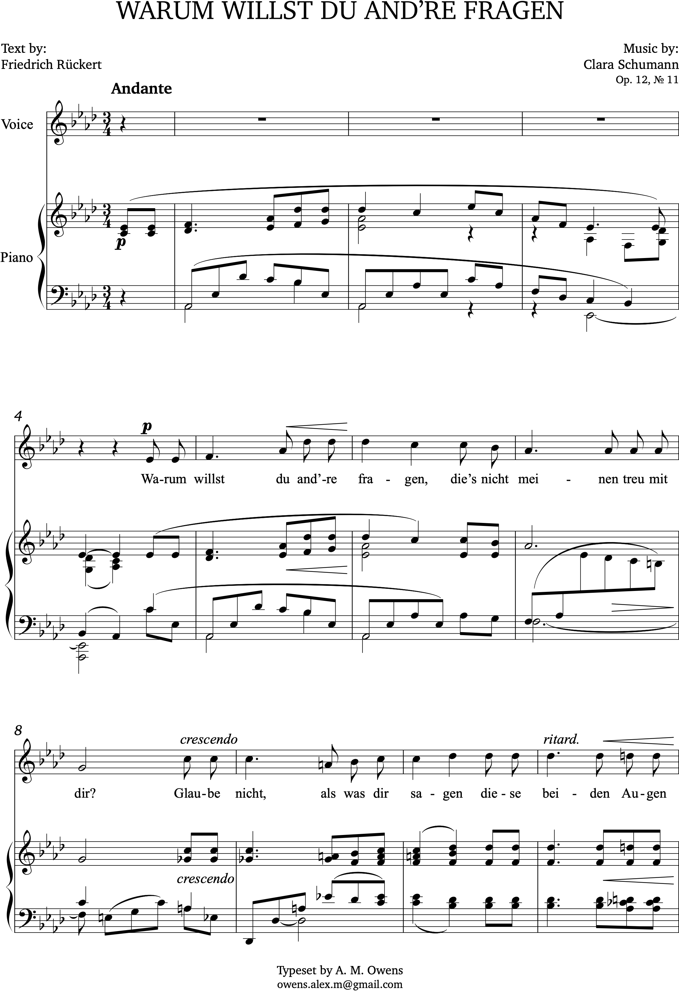 Schumann, Clara: Warum willst du and're fragen - original key
