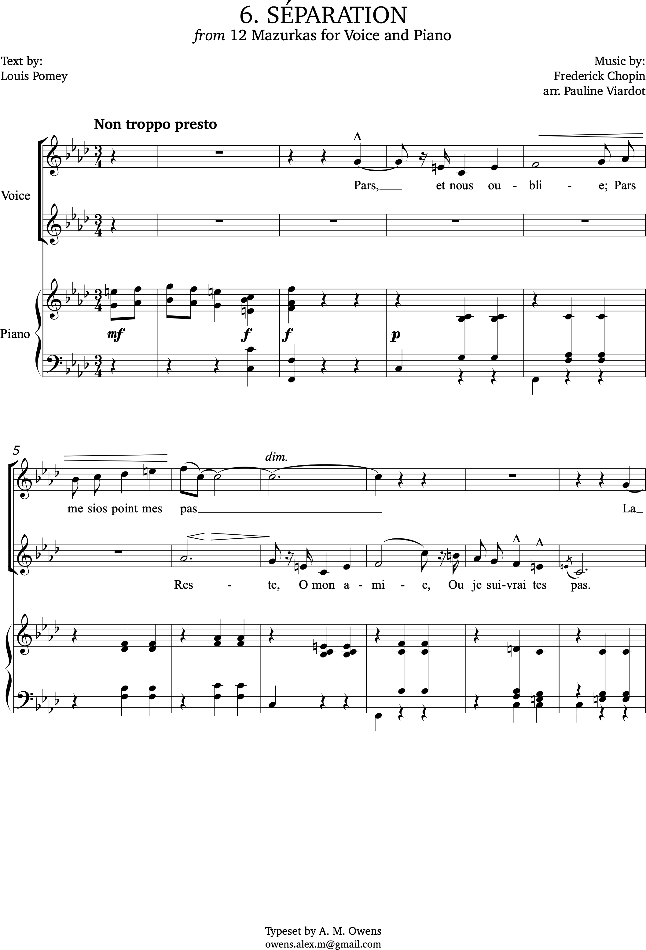 Viardot, Pauline: Séparation (after Chopin) - F minor