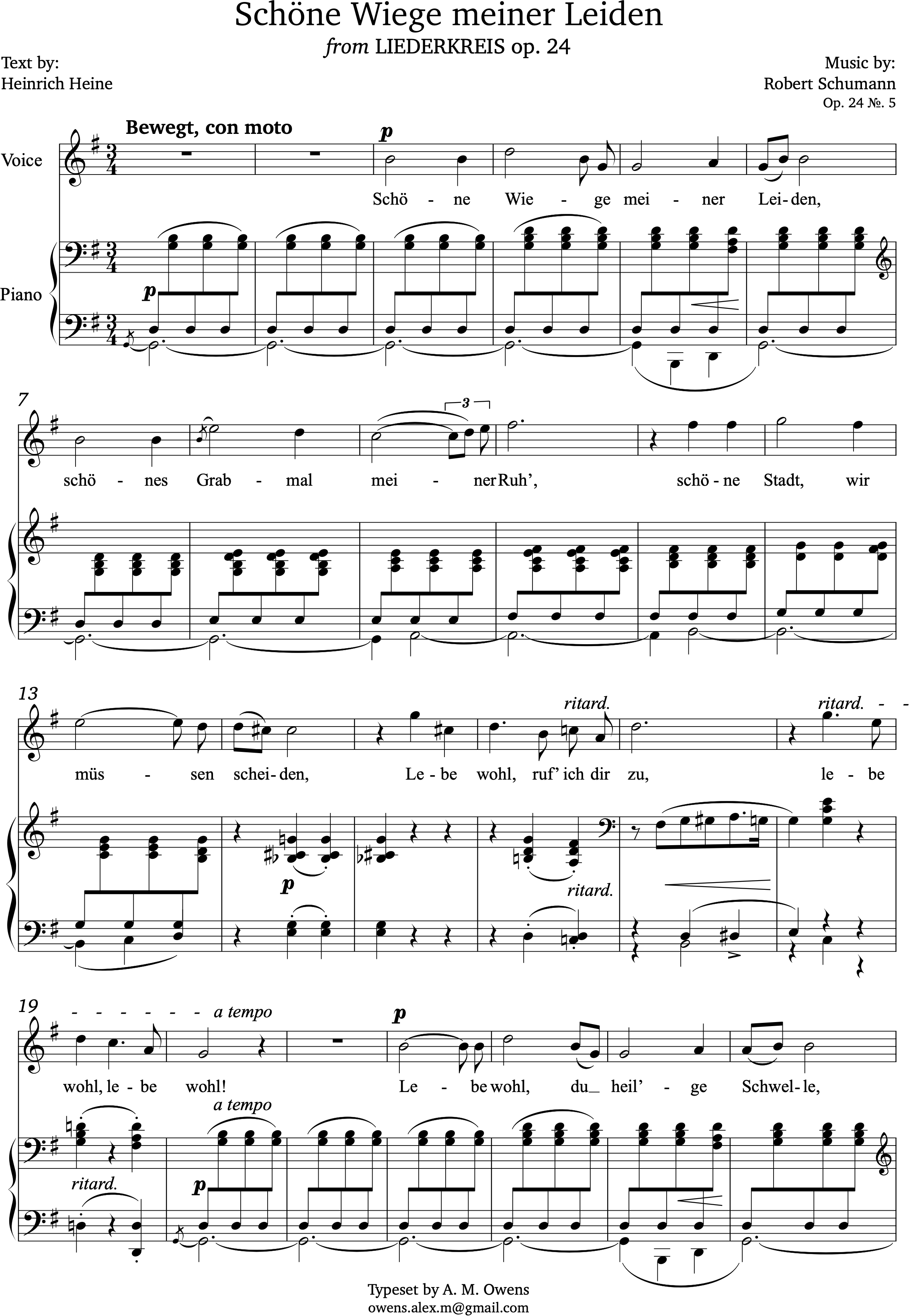 Schumann, Robert: Schöne Wiege meiner Leiden from Liederkreis, op. 24 - G major