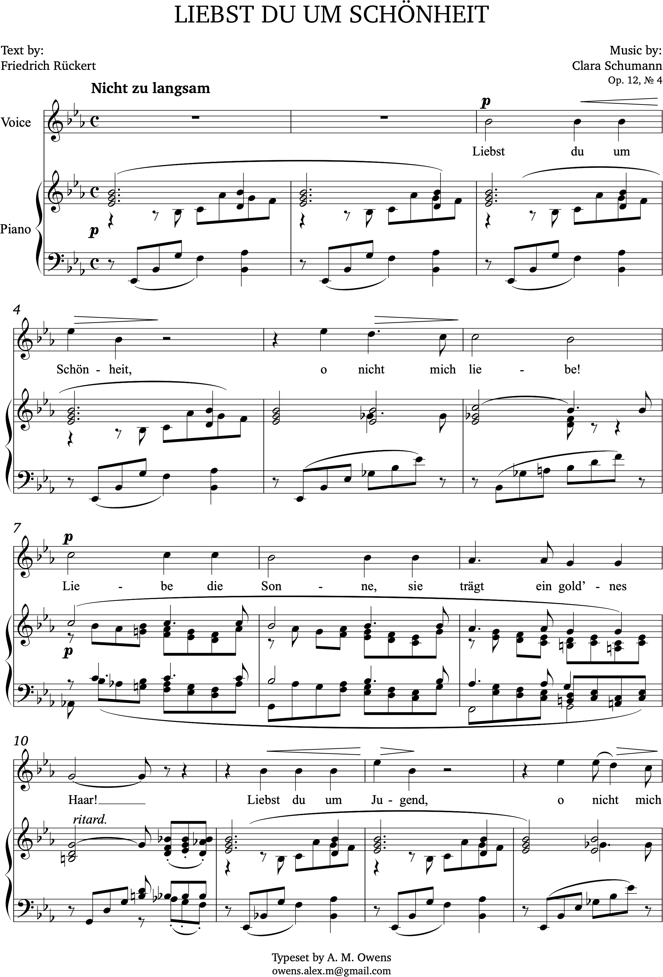 Schumann, Clara: Liebst du um Schönheit, op. 12 no. 4 - E-flat major