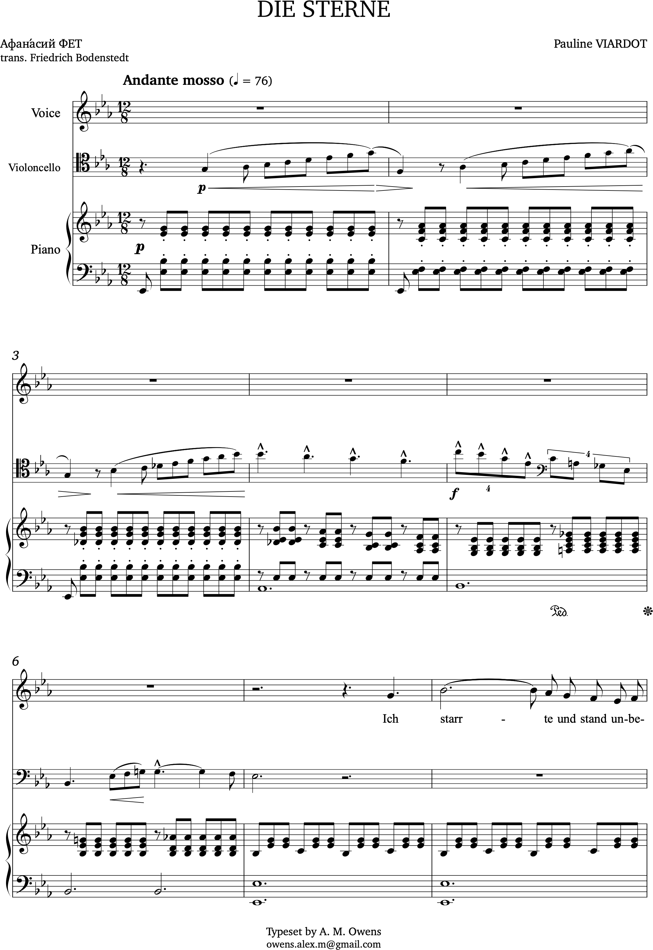 Viardot, Pauline: Die Sterne for voice, cello and piano - E-flat major