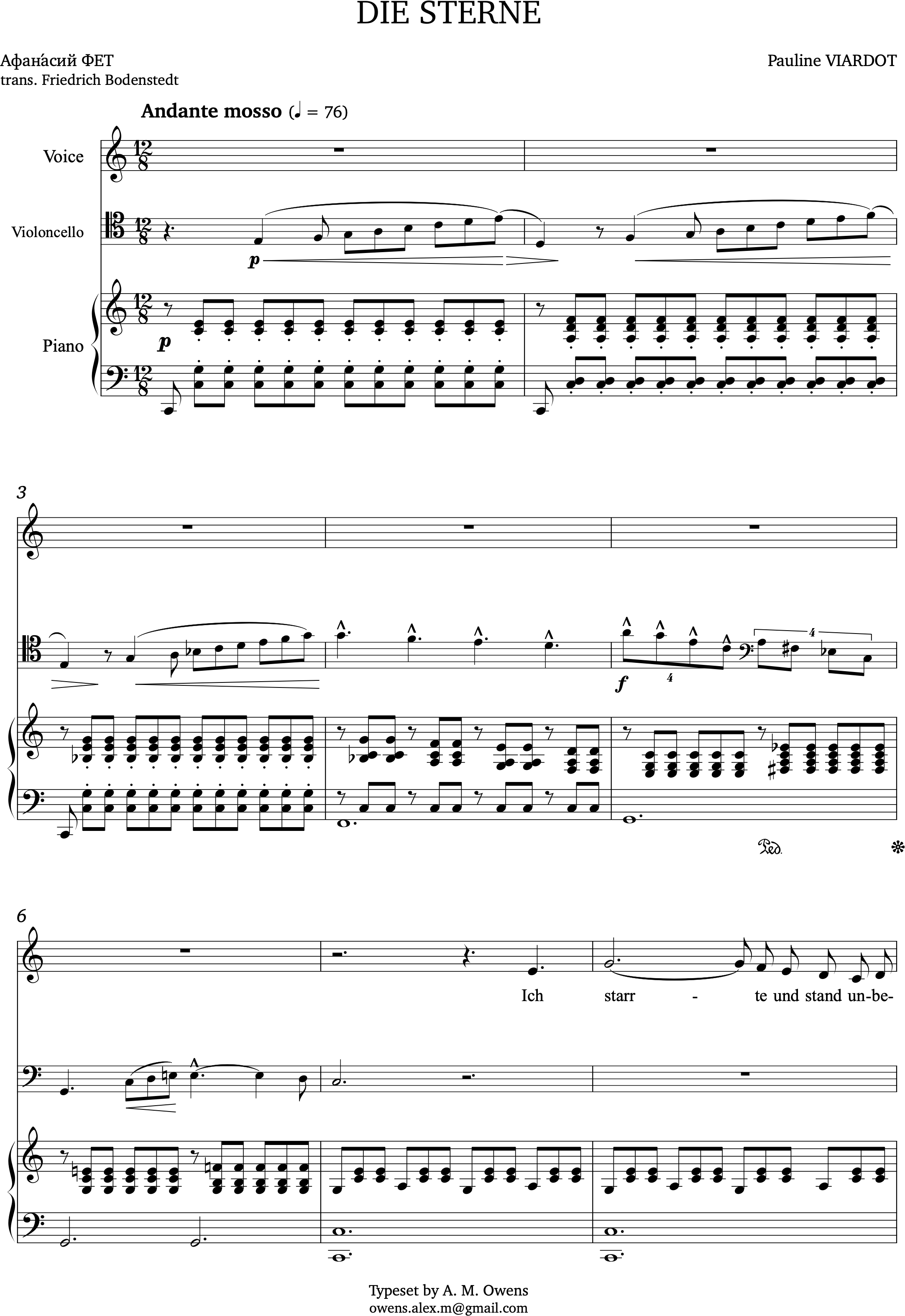 Viardot, Pauline: Die Sterne for voice, cello and piano - C