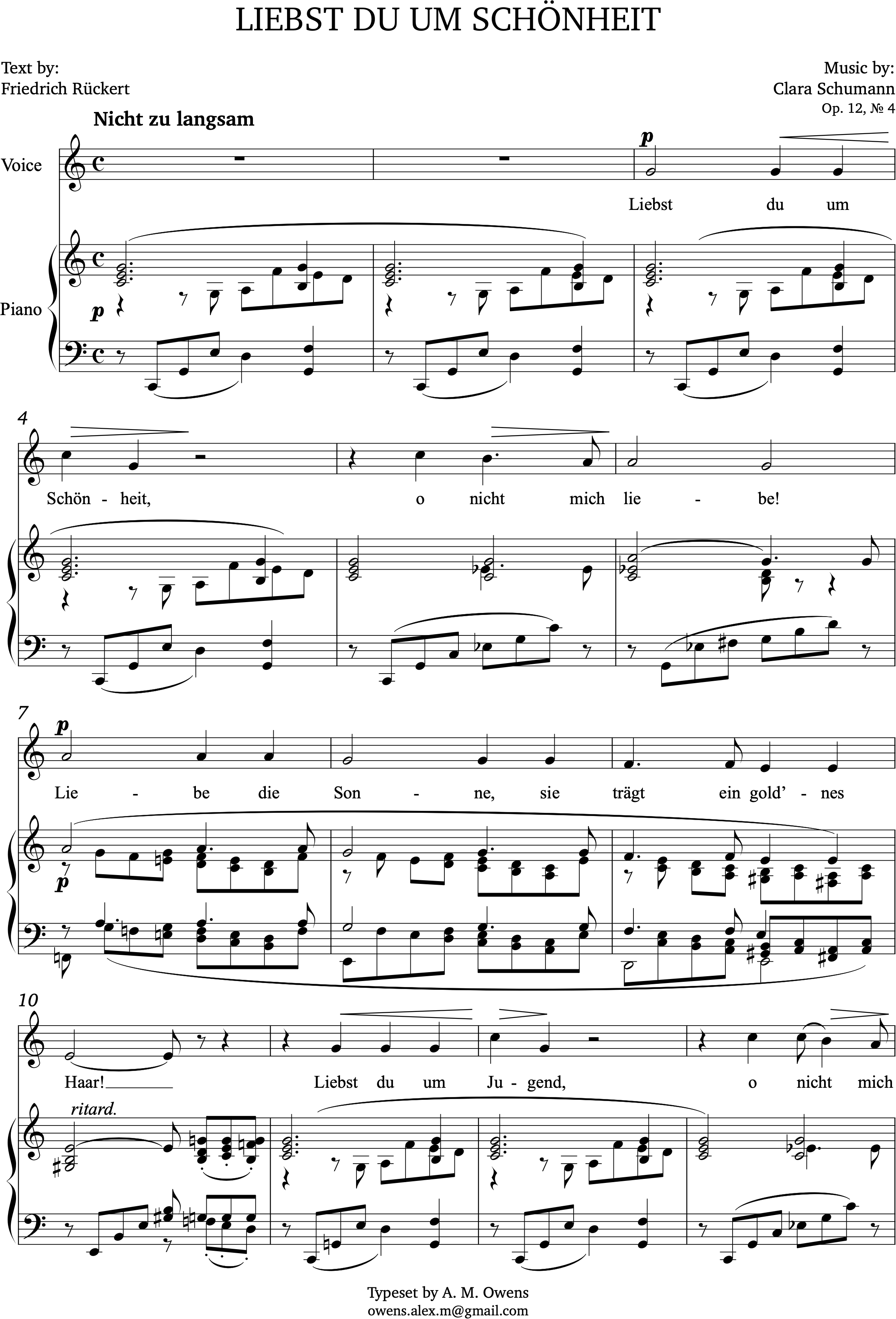 Schumann, Clara: Liebst du um Schönheit, op. 12 no. 4 - C major