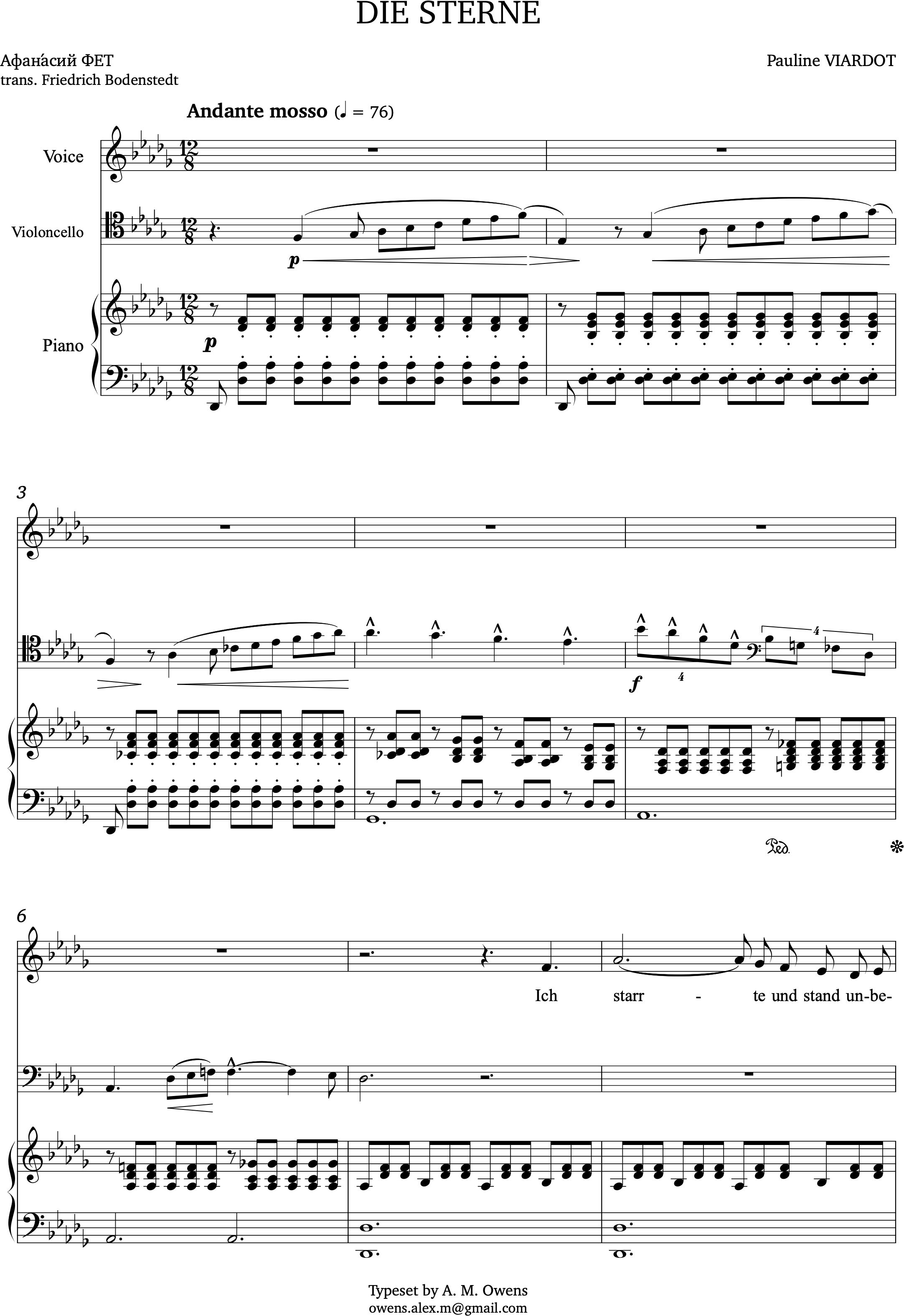 Viardot, Pauline: Die Sterne for voice, cello and piano - original key
