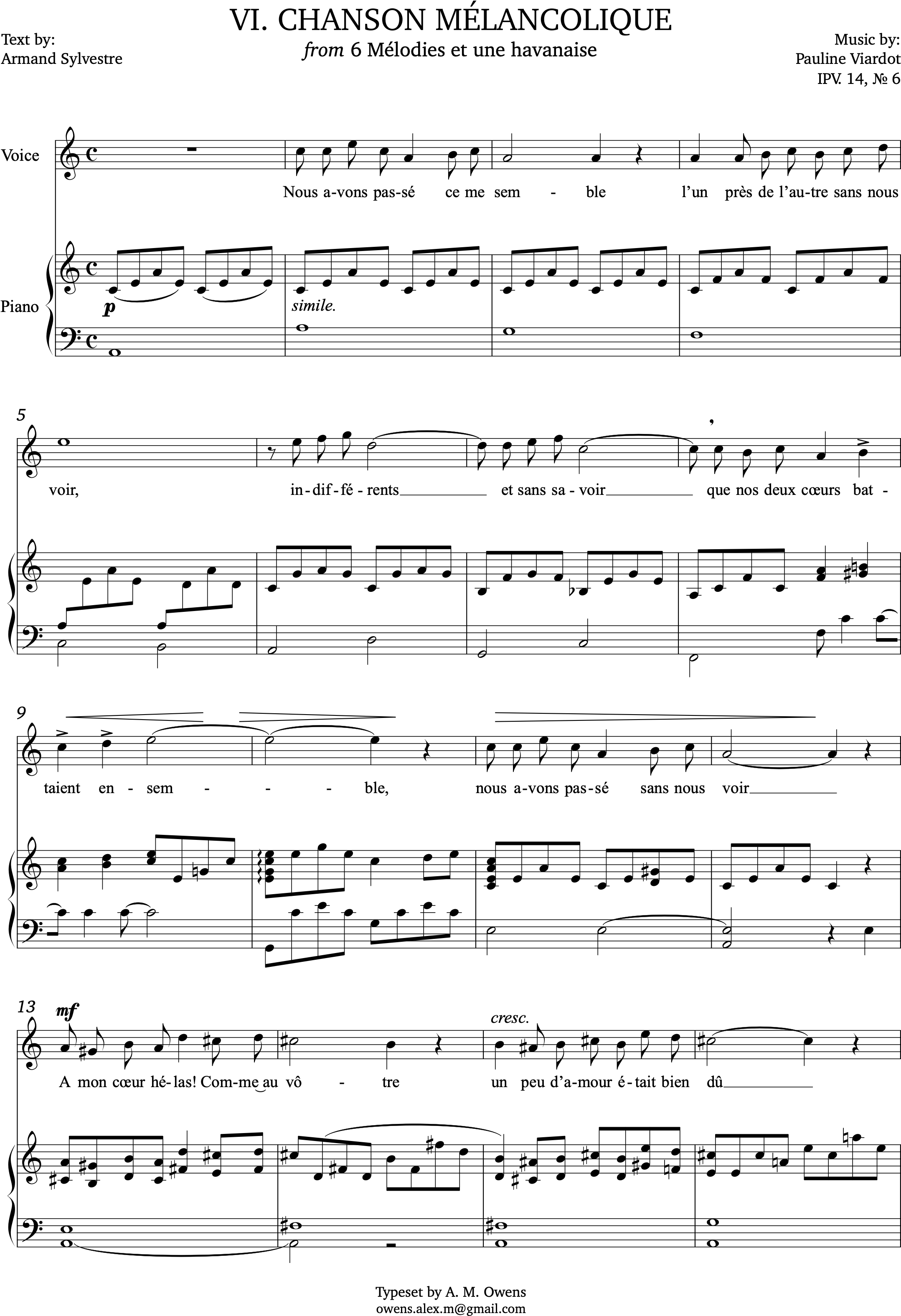 Viardot, Pauline: Chanson mélancolique - A minor