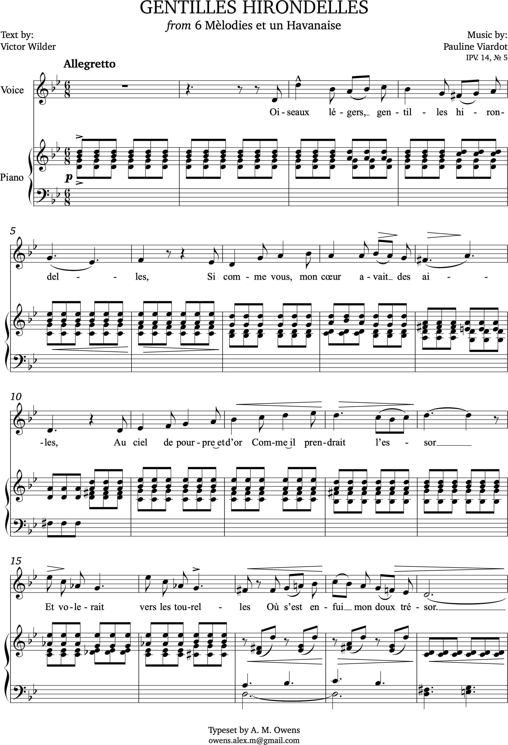 Viardot, Pauline: Gentilles hirondelles - G minor