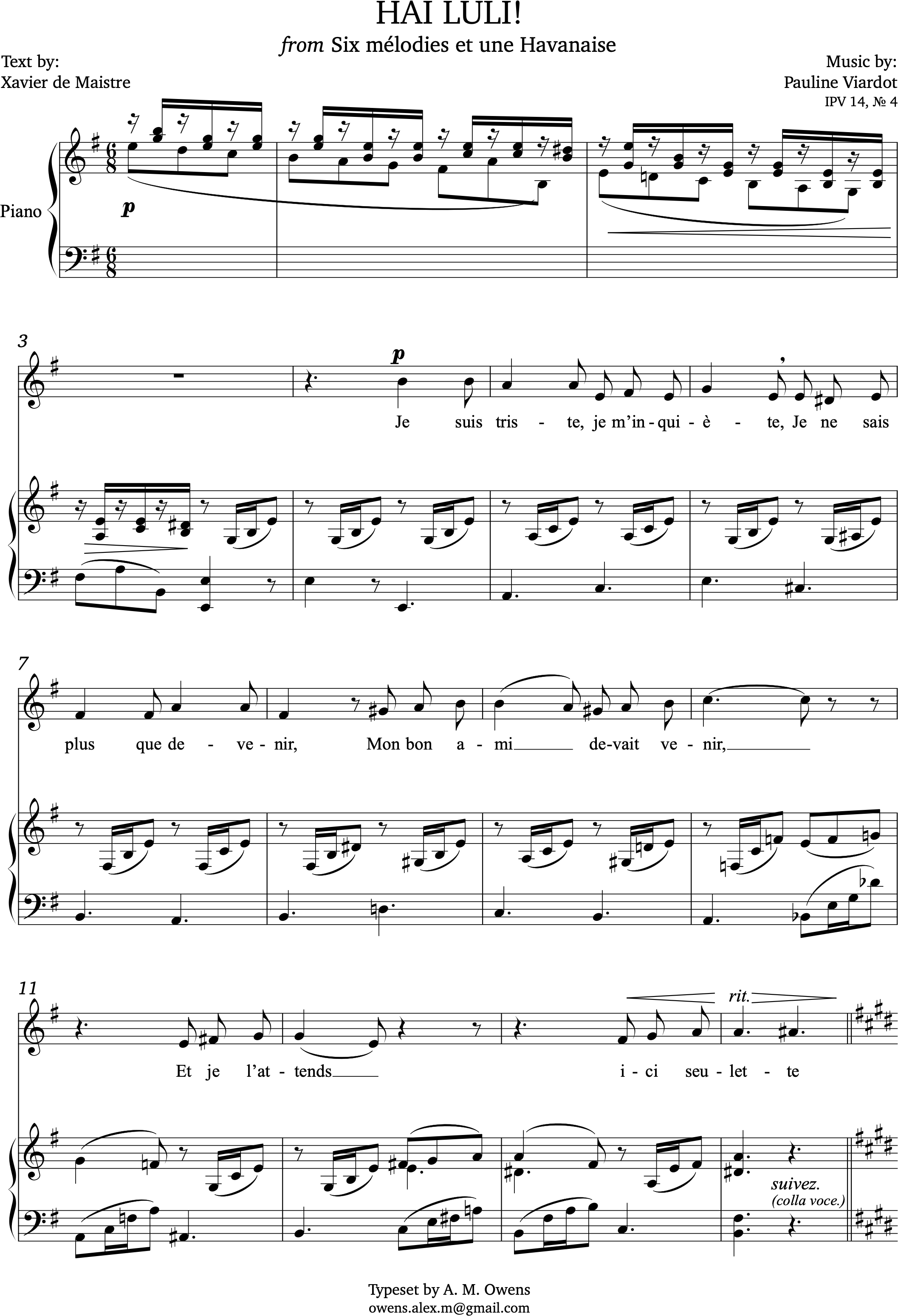 Viardot, Pauline: Hai, Luli! - E minor