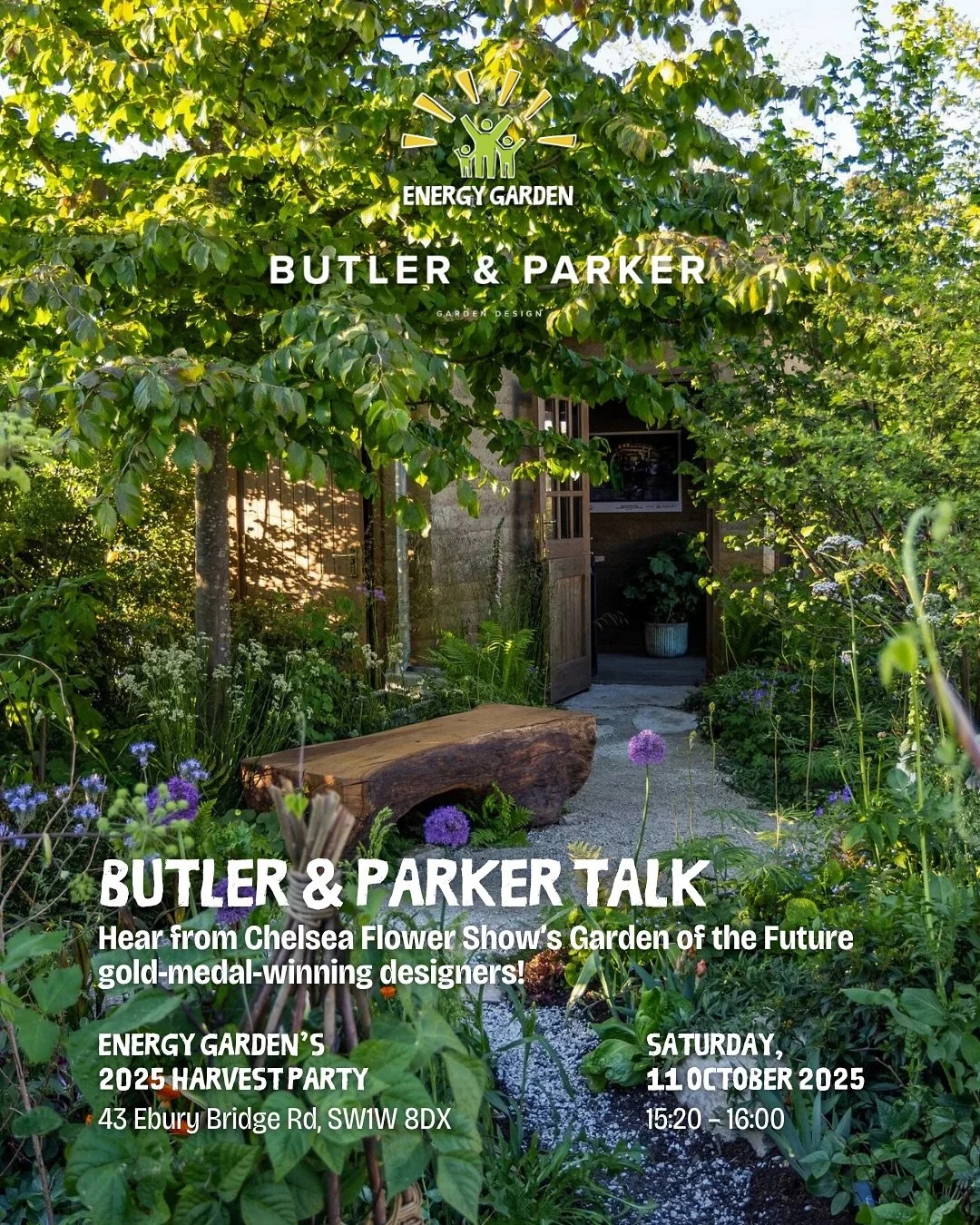 🌿 Join @butlerandparker in conversation at Energy Garden&rsquo;s 2025 Harvest Party! 🌿

Saturday 11 October | 15:20&ndash;16:00 | Ebury Edge, SW1W 8DX

We&rsquo;re thrilled to welcome Butler &amp; Parker, gold-medal-winning designers from Chelsea F