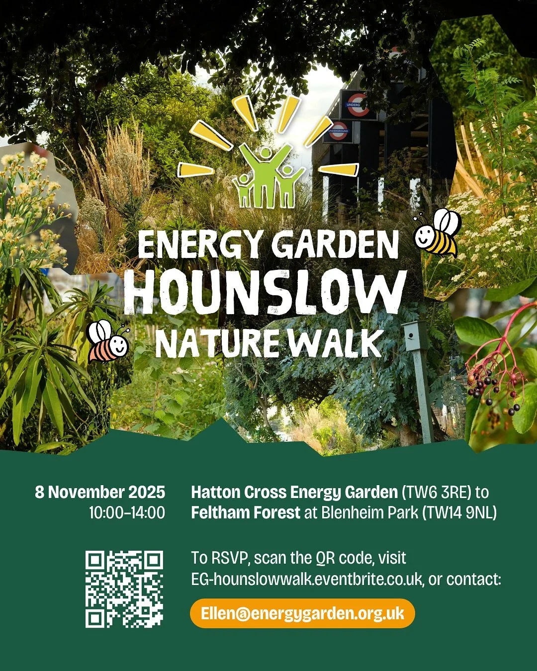 Energy Garden Hounslow Nature Walk 🚶🕵️🌿

Our Nature Walk is back on! 🌞
We&rsquo;re excited to invite you for a day of gardening, community, and nature discovery across Hounslow.

🗓️ Saturday, 8 November | 10:00&ndash;14:00
☕ Start at Hatton Cros