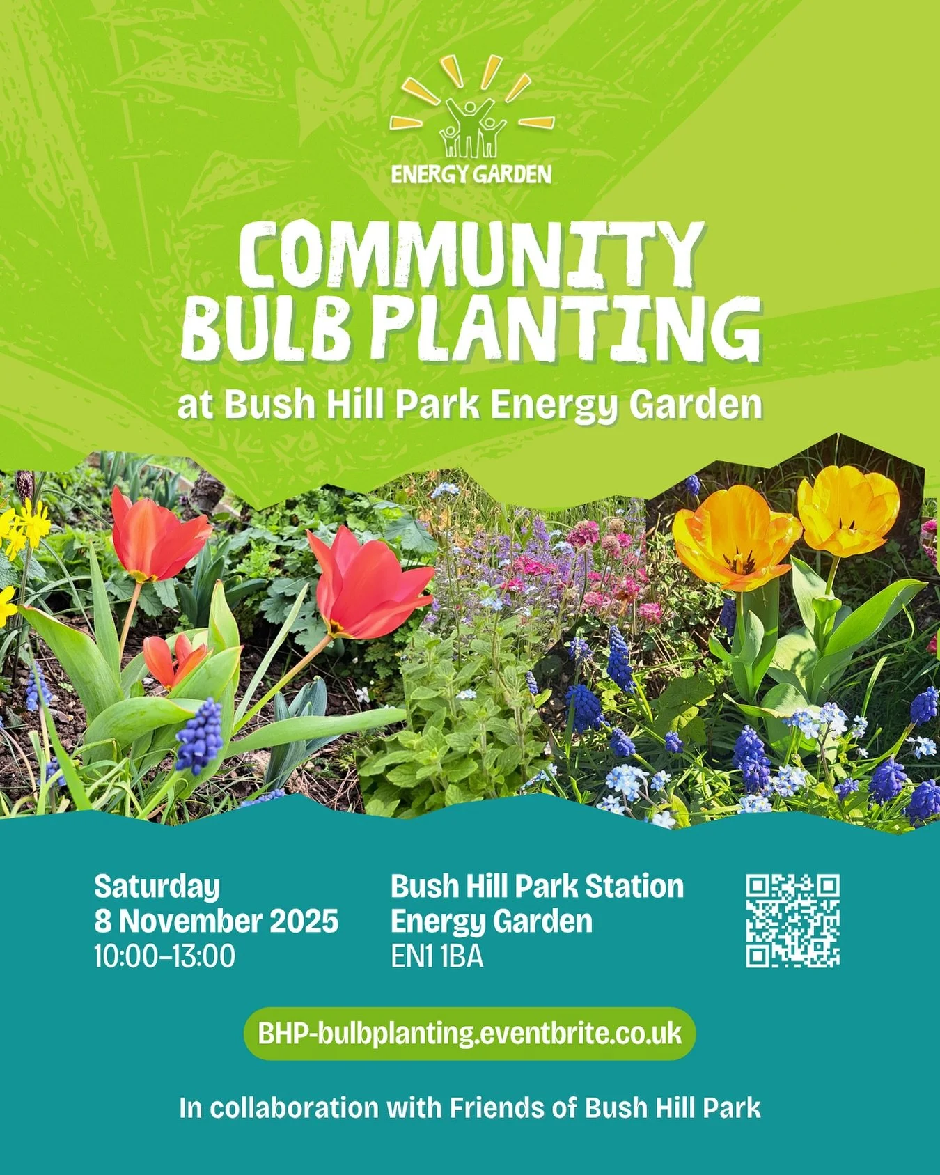 🌷 Community Bulb Planting at Bush Hill Park Energy Garden 🌷

Help us get the garden ready for its most colourful spring yet! 💐
Join Energy Garden and @friends_of_bhp for a day of bulb planting. We&rsquo;ll be planting tulips, crocuses, snowdrops, 
