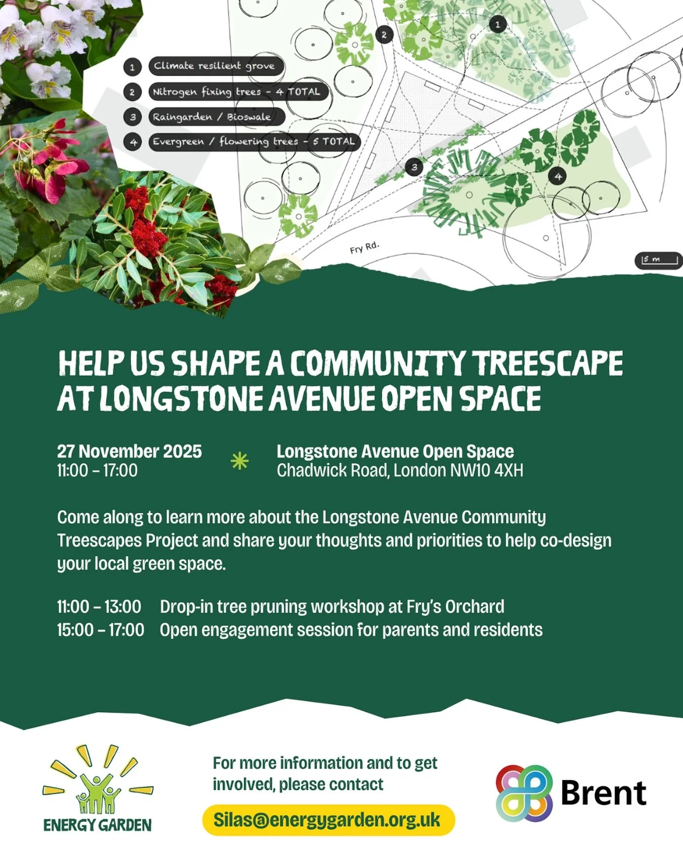 🌳 Community Treescape at Longstone Avenue Open Space 🌳

Brent Council and Energy Garden are proposing new planting at the entrance to Longstone Avenue Open Space, outside Newfield Primary School. The plan includes extending the community orchard, a