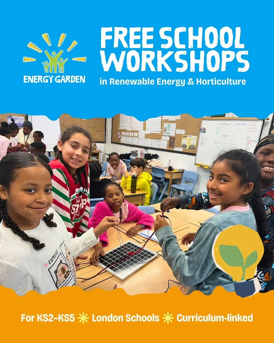 Teachers in London 👀 Looking for curriculum-linked climate learning your students will actually remember?

Energy Garden delivers:
Classroom &lsquo;Green Spaces &amp; Energy&rsquo; Workshops
Outdoor Horticulture Workshops

Hands-on, engaging, and de