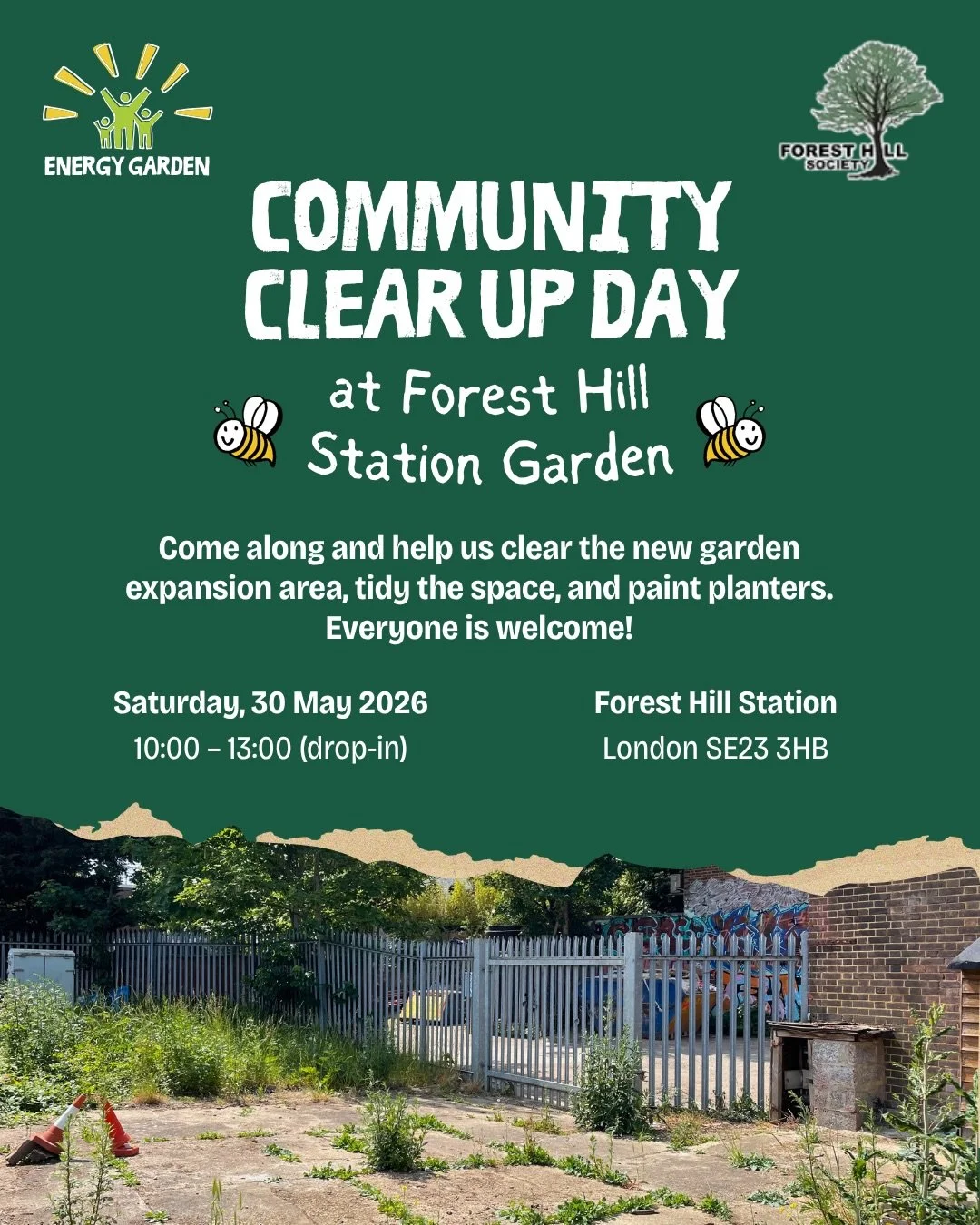 Come along and meet your neighbours whilst spending time outdoors in sunny London (for a good cause)!

We are going to clear up the new garden expansion area and paint some planters 🪴🎨🫧🧹

Everyone is welcome!

📅 Saturday, 30 May 2026
⏰ 10:00&nda