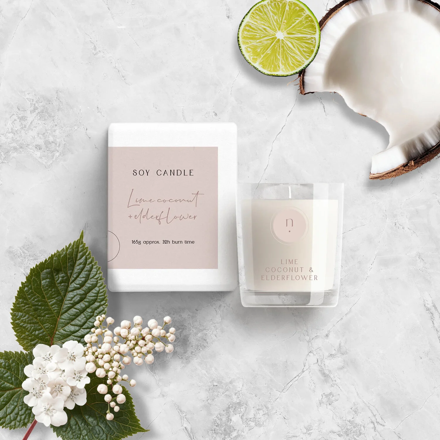 Lime, Coconut + Elderflower Soy Candle