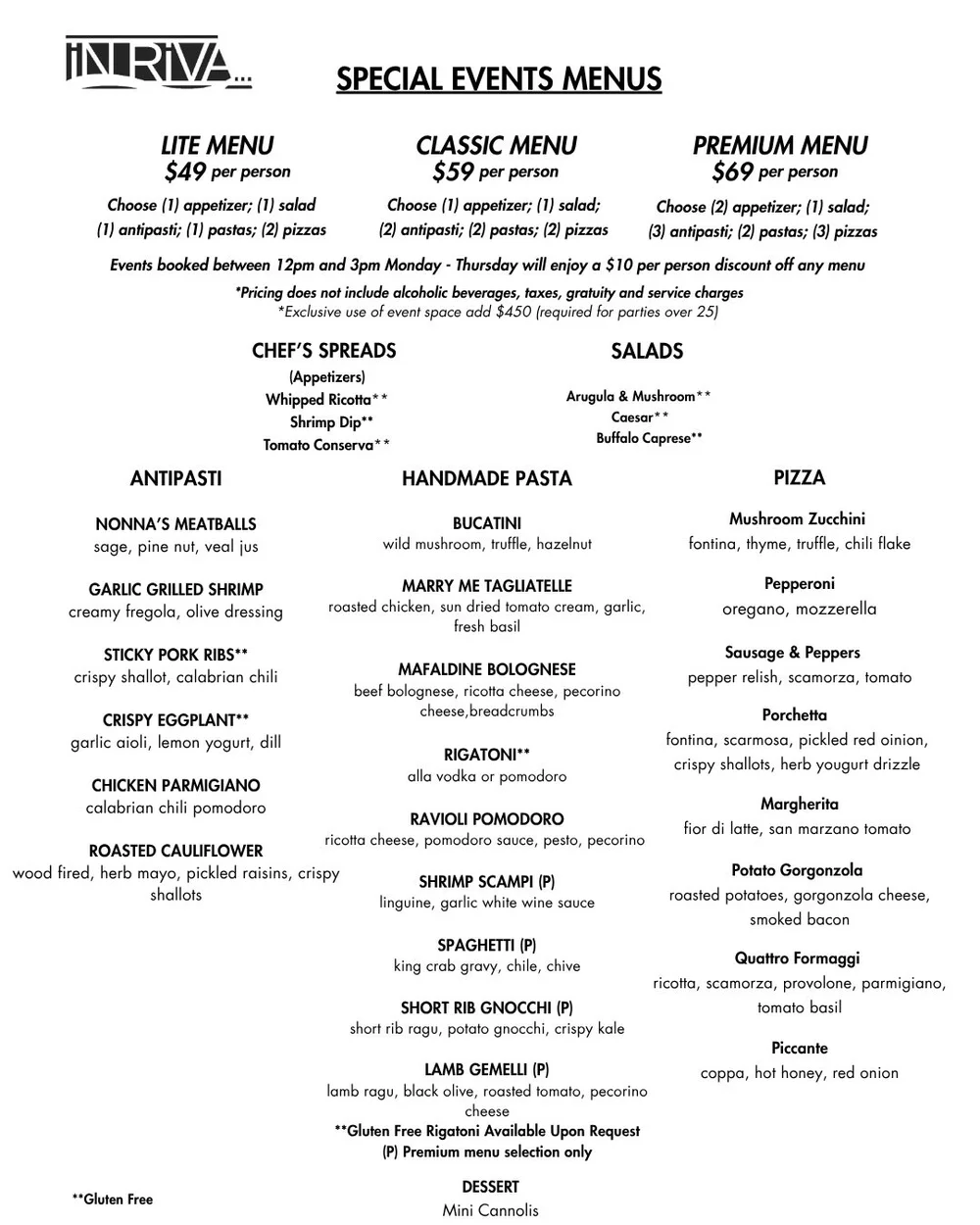 Special Event Menus — In Riva