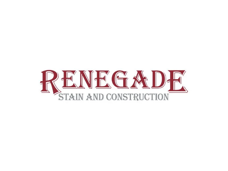 Logo for Renegade Stain and Construction with bold red text and a gray tagline