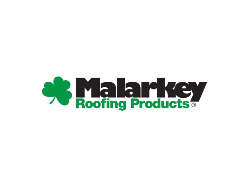 Malarkey Roofing Products logo with green shamrock icon