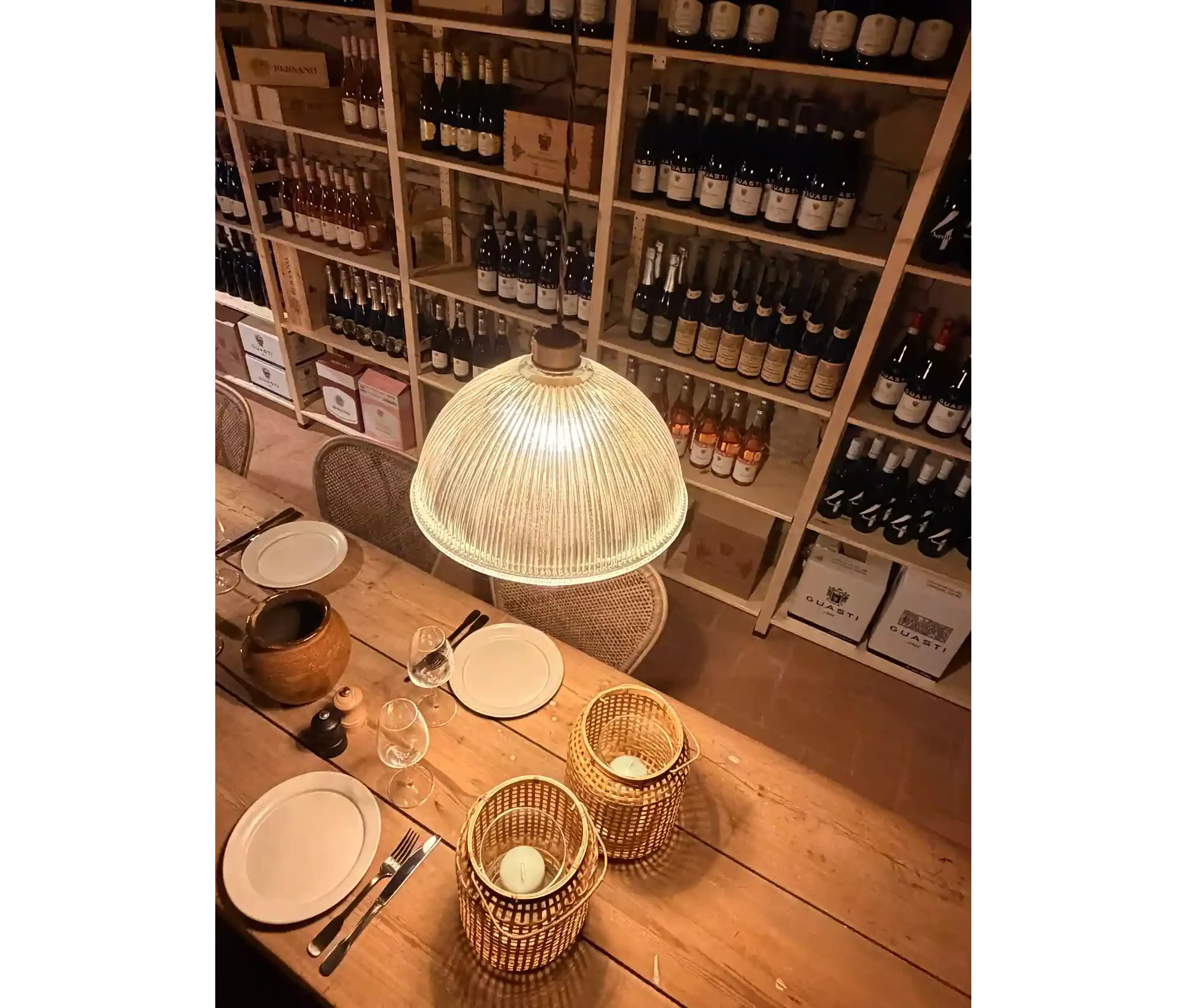 Wine cellar and dining table