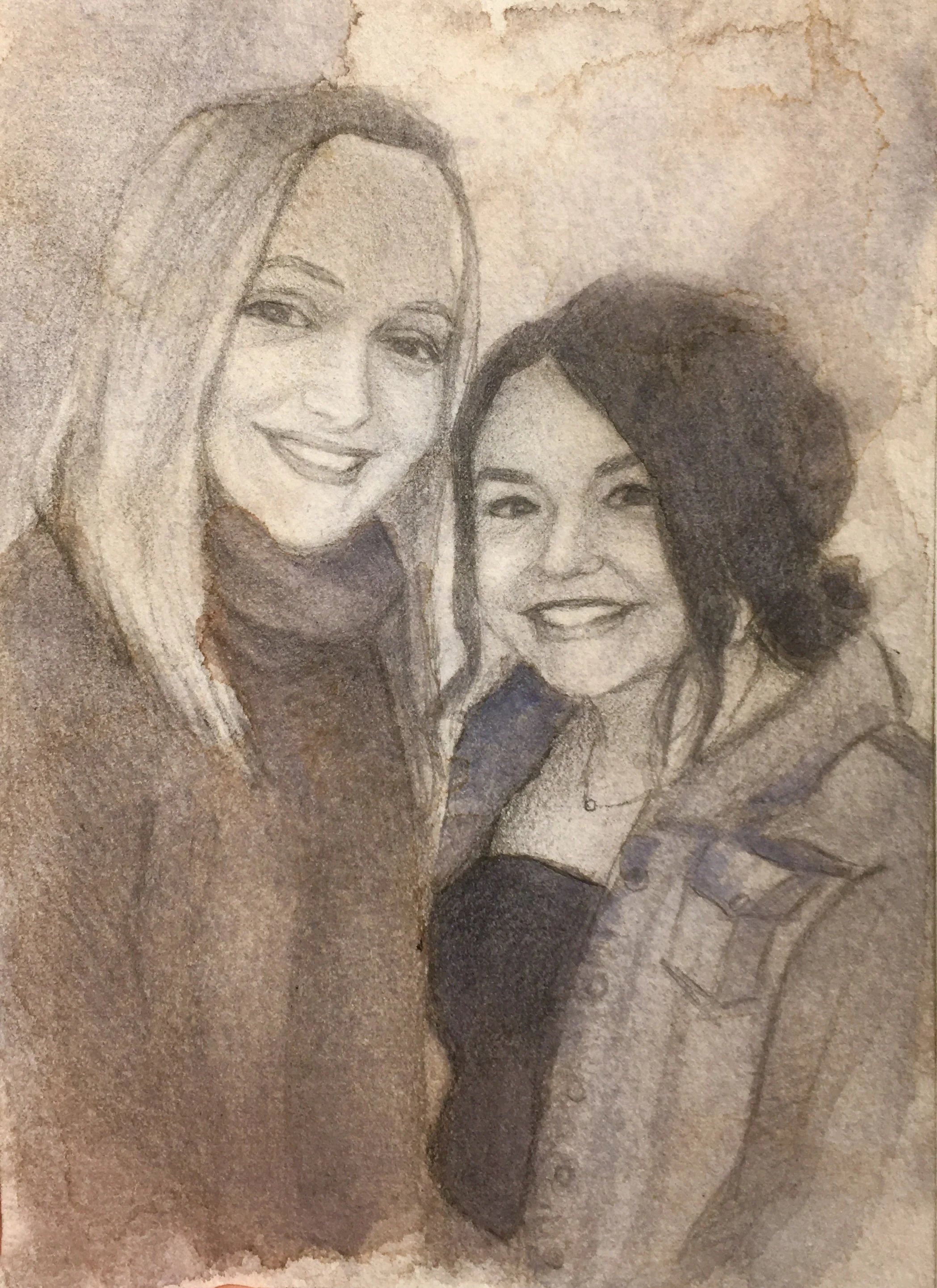 Mikayla & Bethany, 2023, graphite & watercolor on paper, 5x7",
Commissioned Portrait Drawing
Emily Roth Arts, LLC.