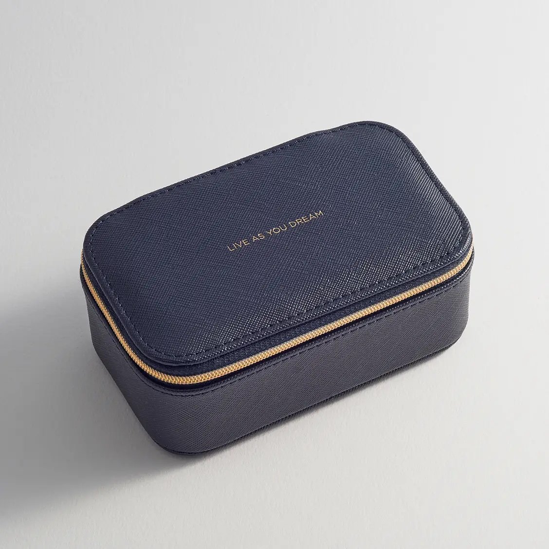 Live As You Dream Mini Travel Jewelry Box, Navy Saffiano