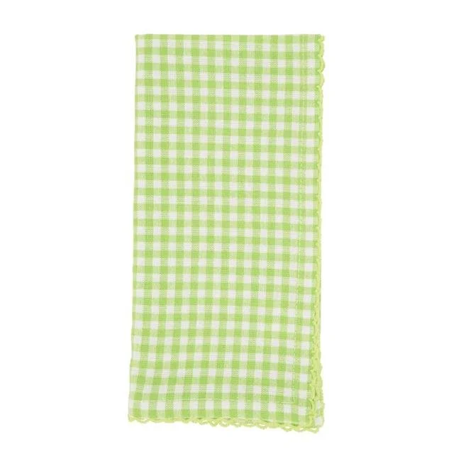 Gingham Crochet Edge Napkins Green, Set of 4