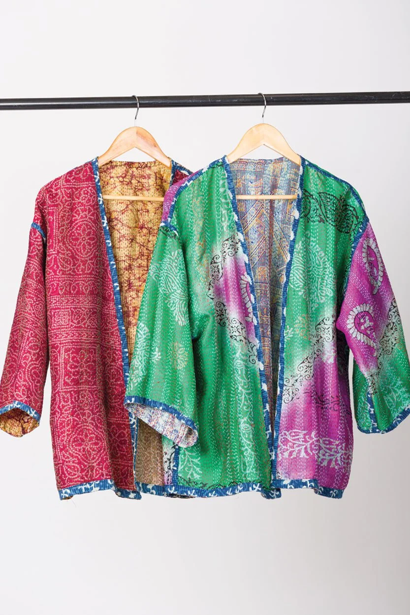 Riya Reversible Silk Sari Kimono Jacket