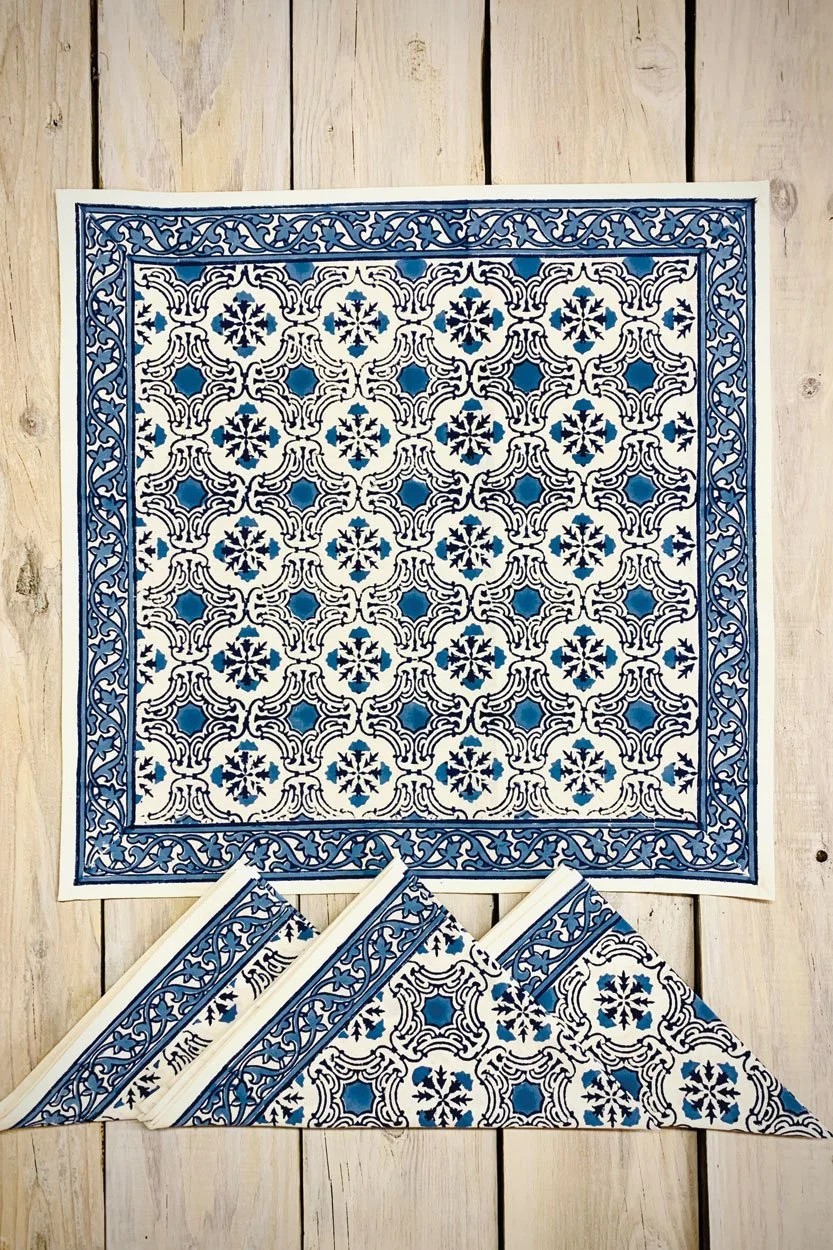 Hand Blok Blue Floral Napkin. Set:4.jpeg