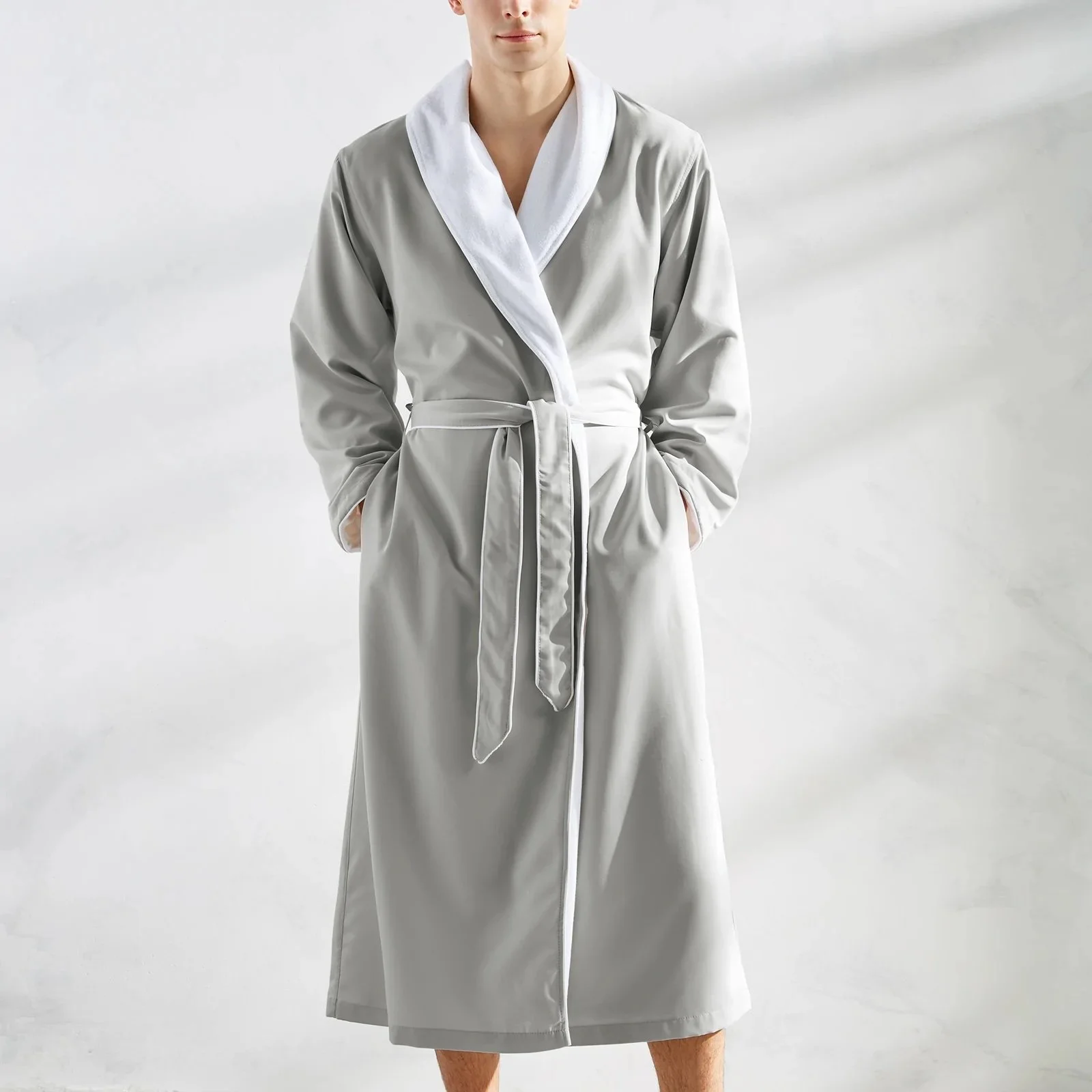 Resort Terry and Microfiber Robe, Silver Grey