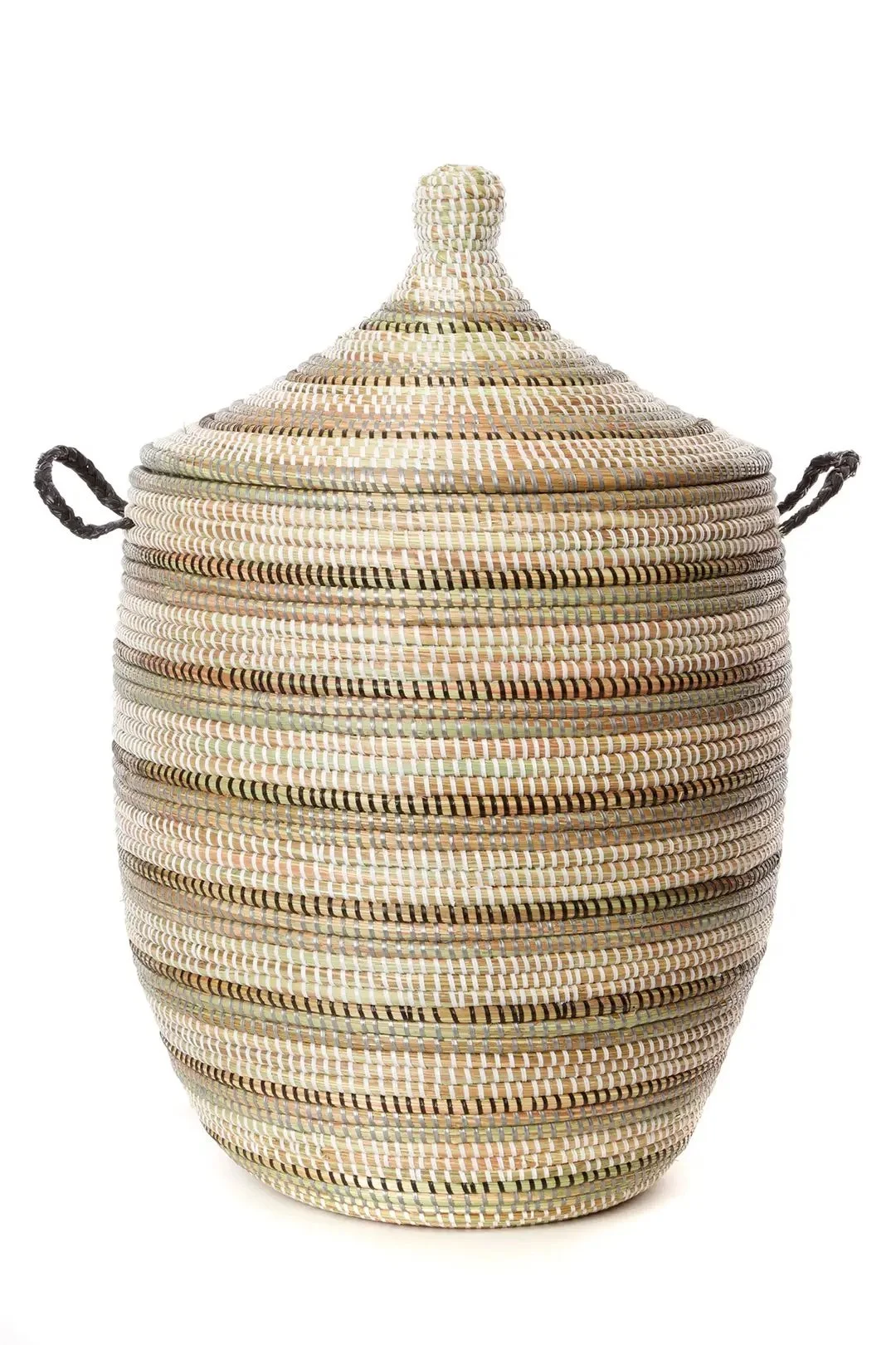 White Silver Black Stripe Basket, Medium