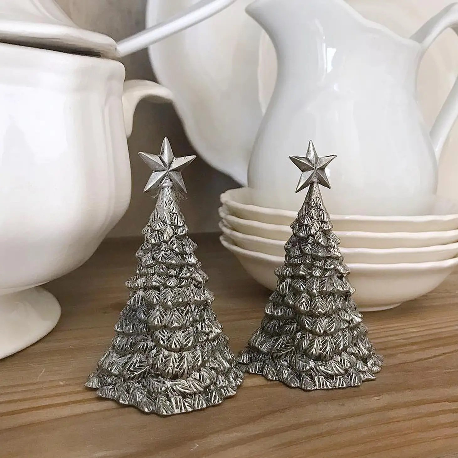 Pewter Christmas Tree Salt and Pepper Shaker Set