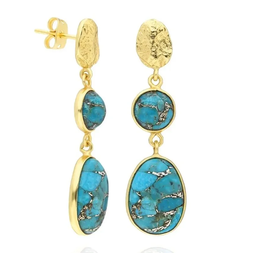 Copper-Veined Turquoise Double-Drop Earrings