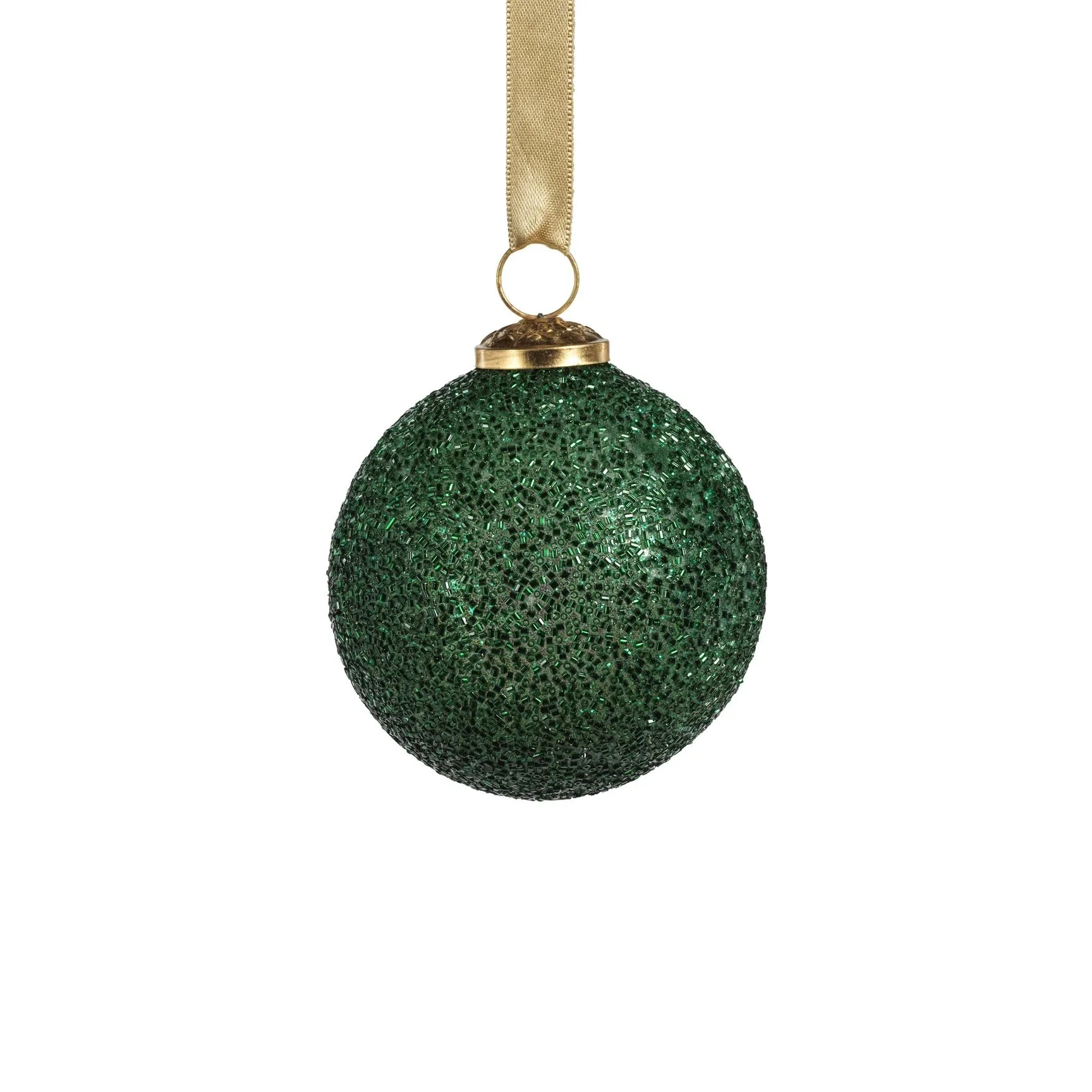 Emerald Green Beaded Glass Ornament