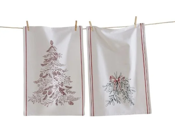 Mistletoe Tree Dishtowels, Set of 2