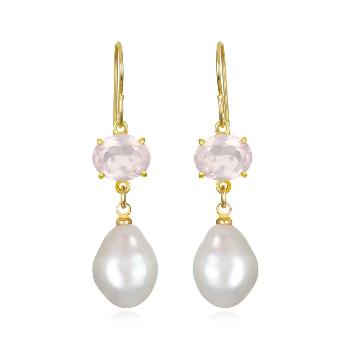 Baroque Pearl and Rose Quartz Drop Earrings