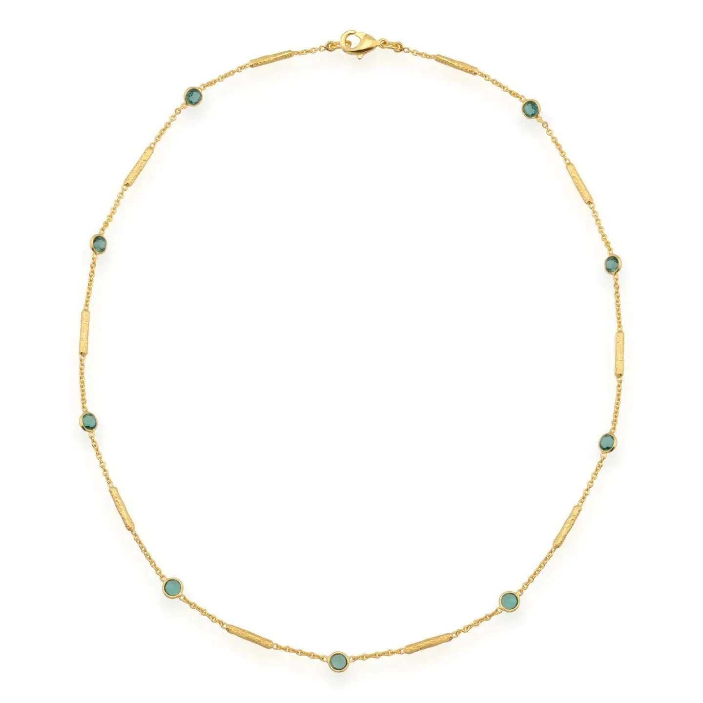 Green Tourmaline Textured Link Necklace